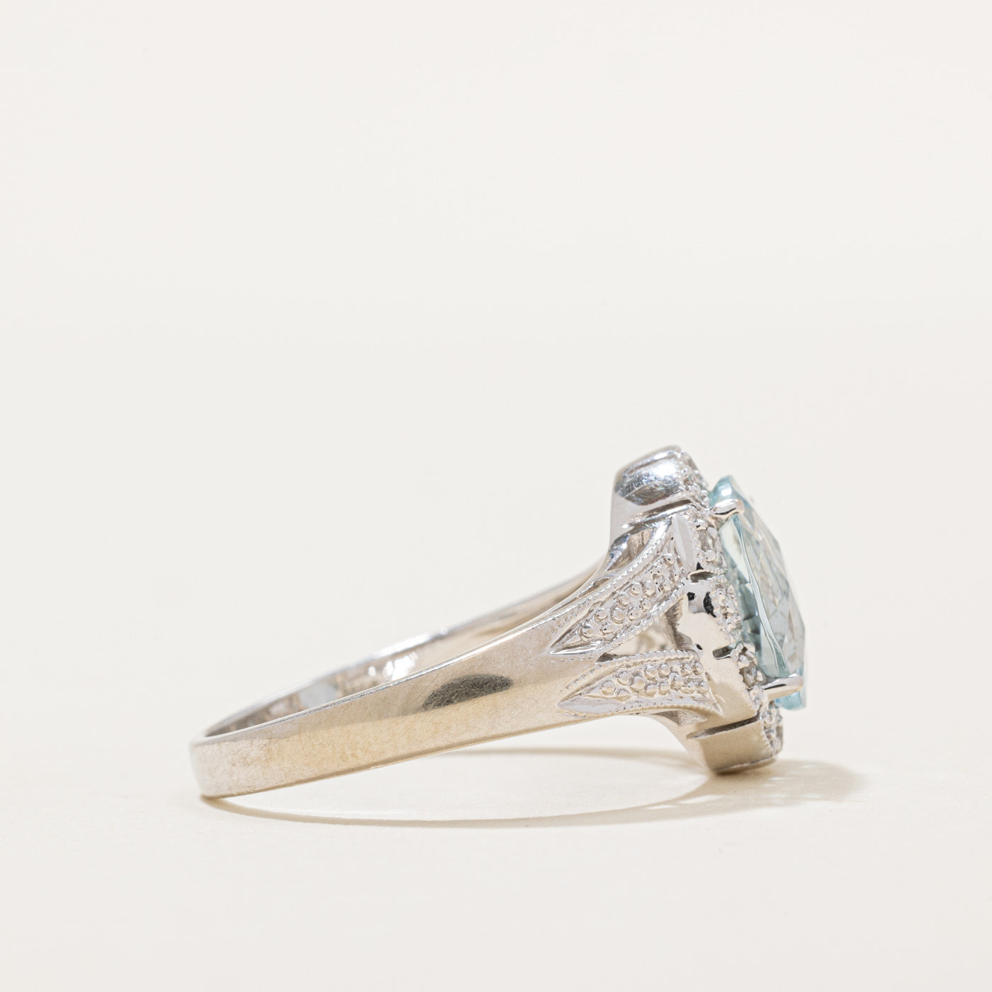 Aquamarine & Diamond Halo Split Shank Ring - 2.40ct Aquamarine & 0.06ctw Diamonds - Size 9.25 - Elegant Engagement, Wedding, Anniversary Gift for Her - Perfect for Special Occasions & Everyday Luxury
