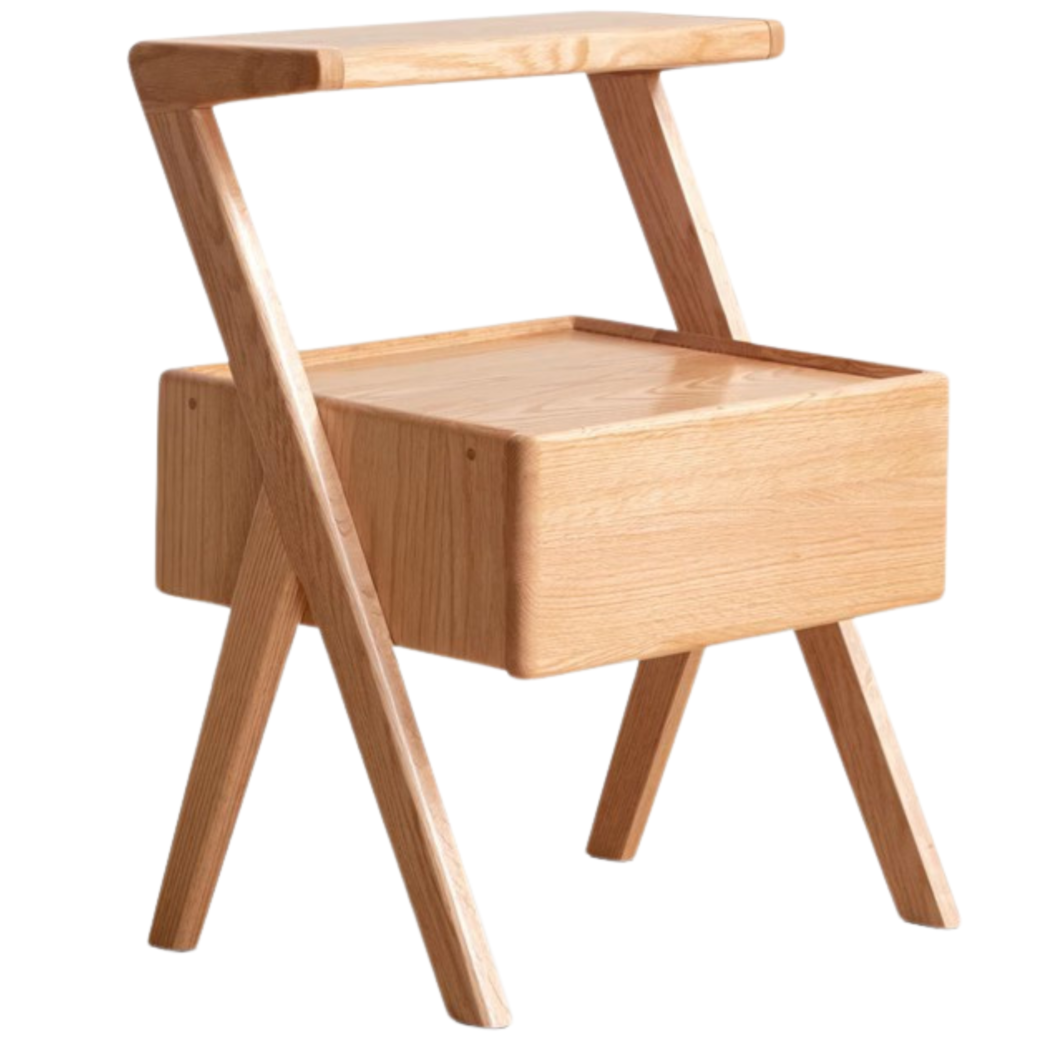 Solid Oak Wood Nightstand with Built-in LED Light - Modern Bedside Table for Bedroom, Living Room & Office