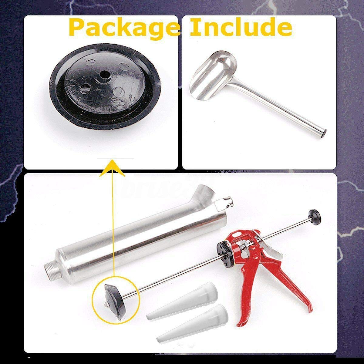 Stainless Steel Mortar Grout Gun - Professional Tile Grouting & Brick Pointing Tool with Angled/Straight Nozzles - Perfect for Wall Tiling, Floor Repairs & Masonry Work