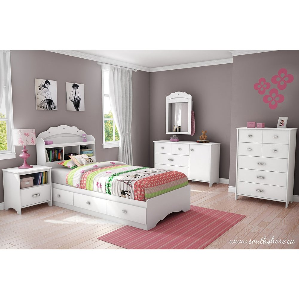 South Shore Tiara Bookcase Headboard - Twin Size, White Wooden Bookshelf Bed Frame - Perfect for Kids' Bedrooms, Dorm Rooms & Small Spaces