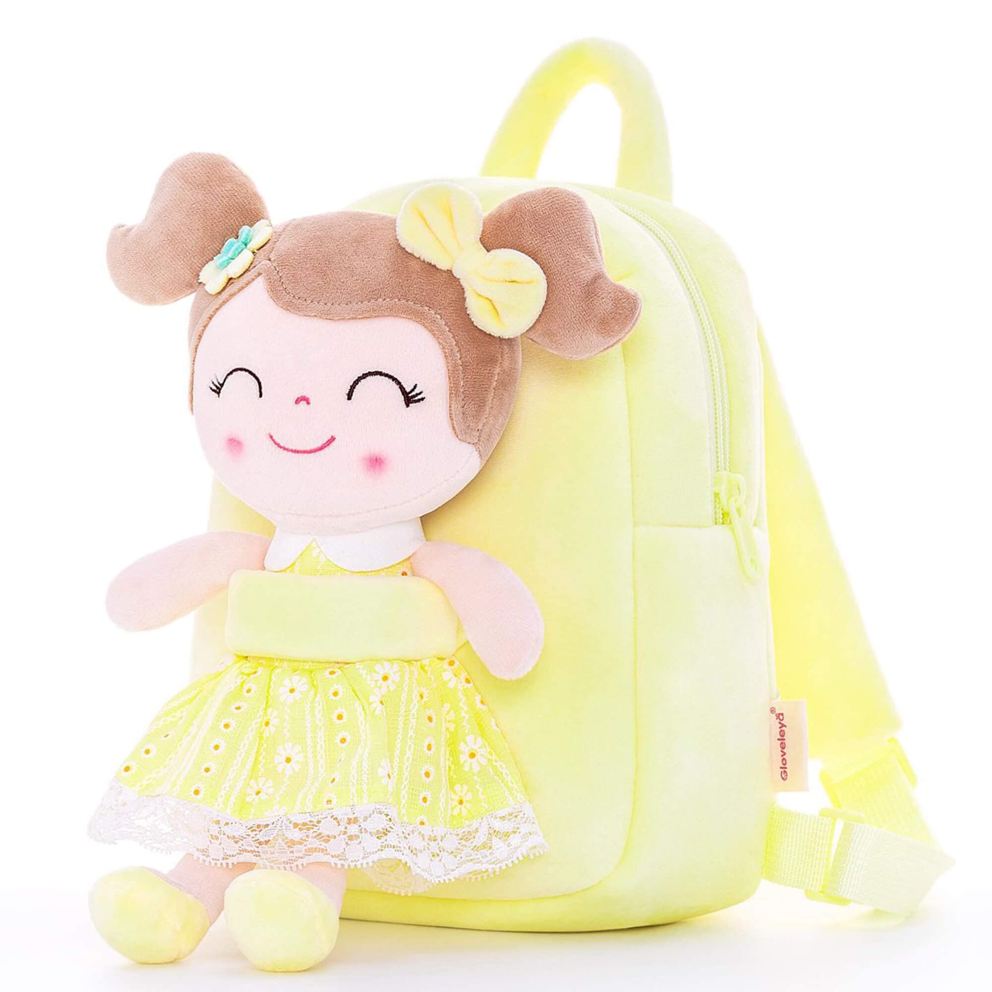 Gloveleya Soft Plush Kids Backpack for Toddler Girls - 9 Inch Cute Spring Doll Toy Backpack (Yellow) - Perfect for Preschool, Daycare & Travel Accessories