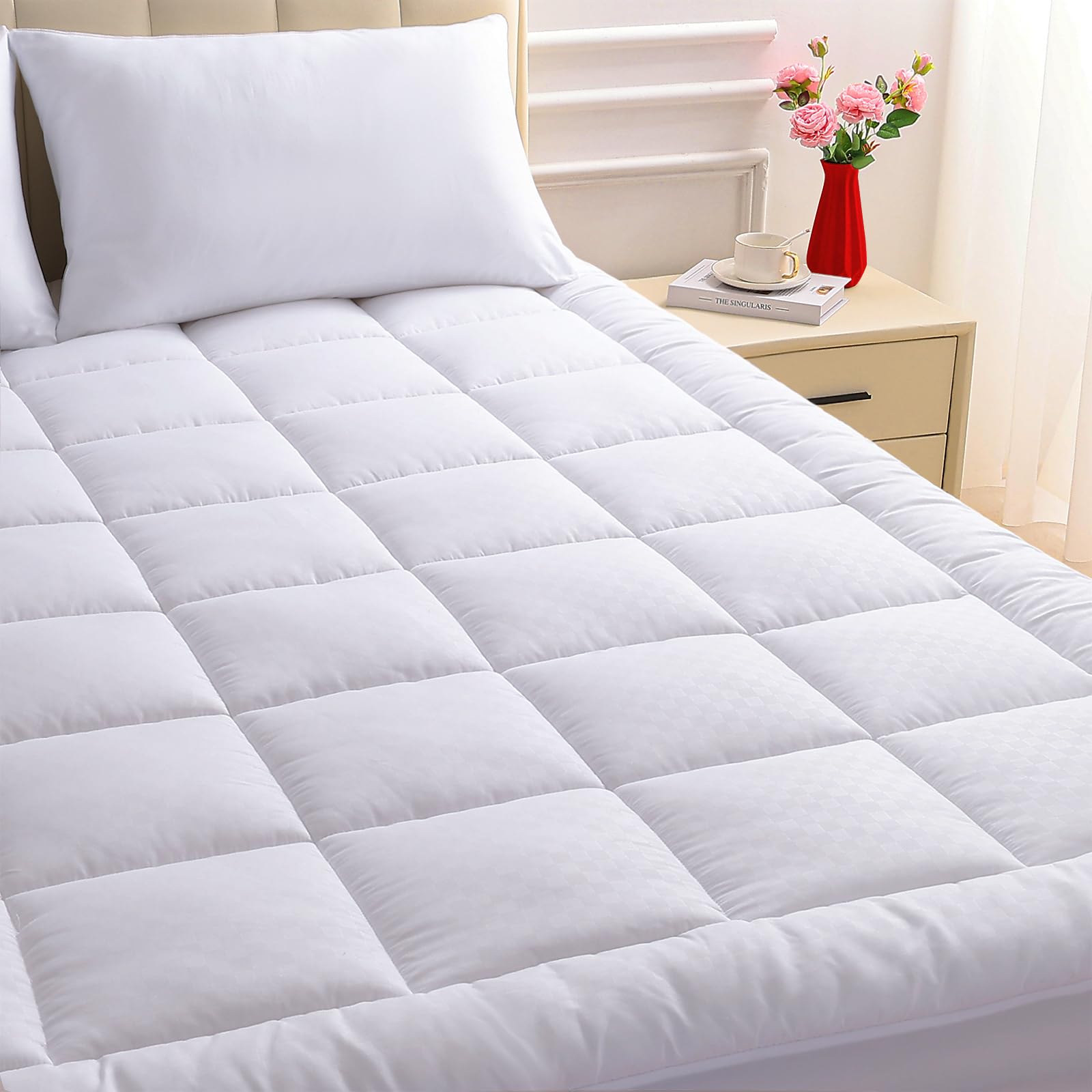 Olanly Queen Size Quilted Fitted Mattress Pad - Cooling Soft Mattress Topper with Deep Pocket (Fits up to 21