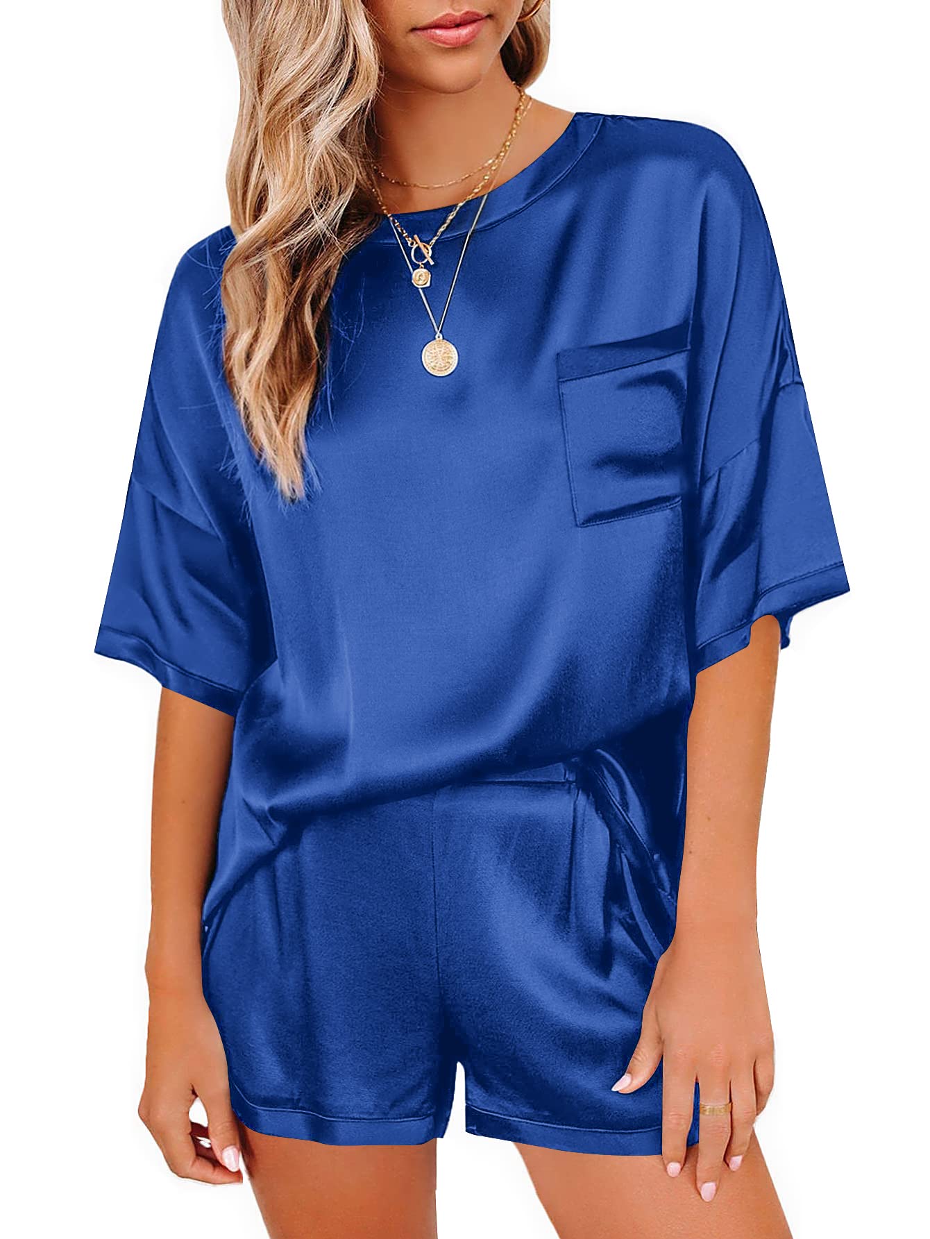 Ekouaer Women's Satin Pajama Set - Soft Short Sleeve Silk Sleepwear with Comfortable Lounge Shorts | Perfect for Sleep, Relaxation & Home Wear