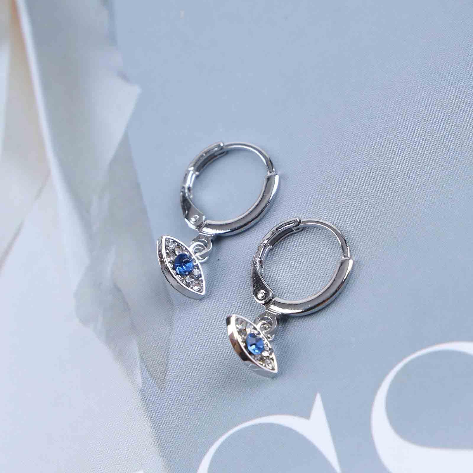 Vintage Evil Eye Dangle Earrings - 14K Gold Plated Tiny Huggie Hoop Earrings with Swarovski Crystal Lucky Eye Charm - Turkish Evil Eye Jewelry for Women & Girls | Perfect for Everyday Wear, Gift Giving & Spiritual Protection