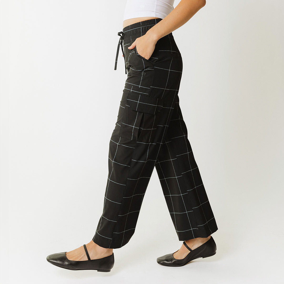 Audrey Cargo Pants for Women - Stylish Black Windowpane Design | Perfect for Casual Wear, Outdoor Adventures & Street Fashion