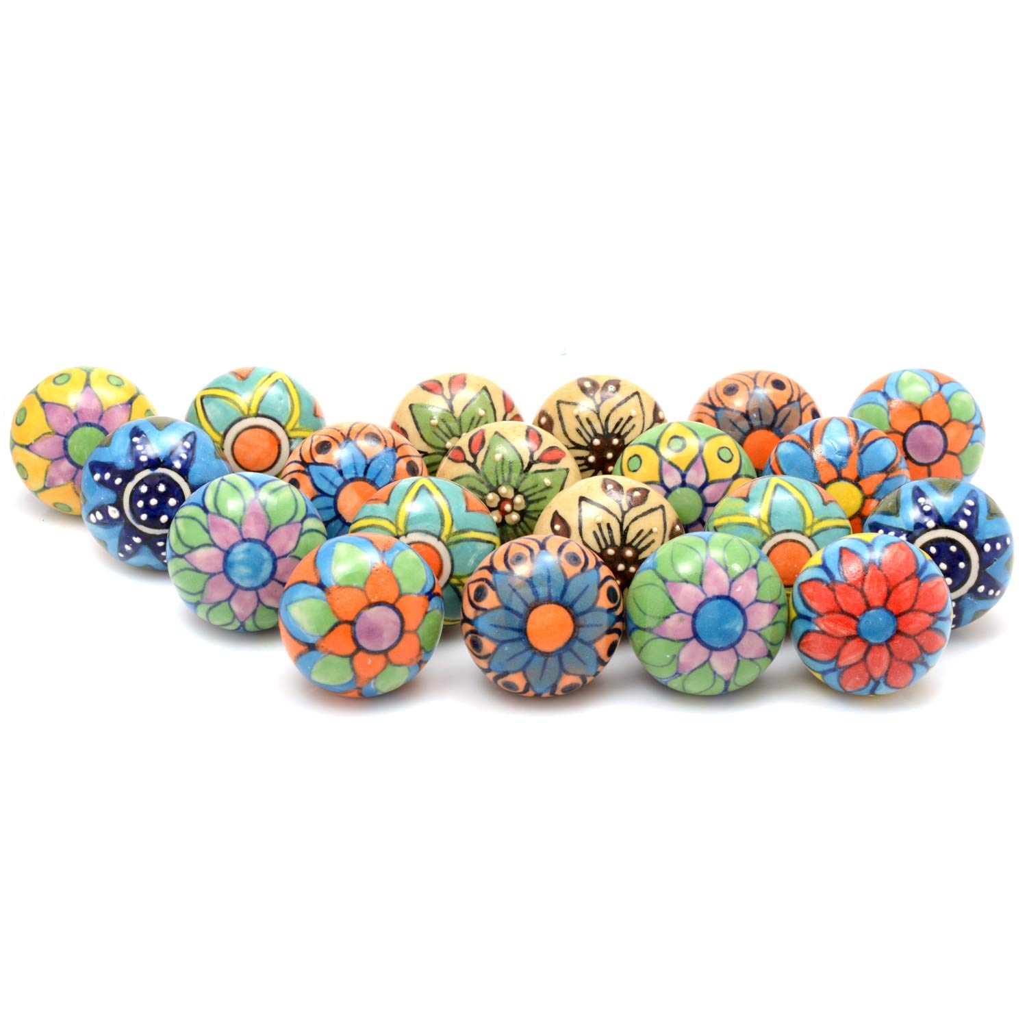 Vintage Ceramic Cabinet Knobs Set of 20 - Assorted Multicolor Drawer Pulls & Cupboard Door Handles, Chrome Hardware for Kitchen, Bathroom & Furniture Upgrade