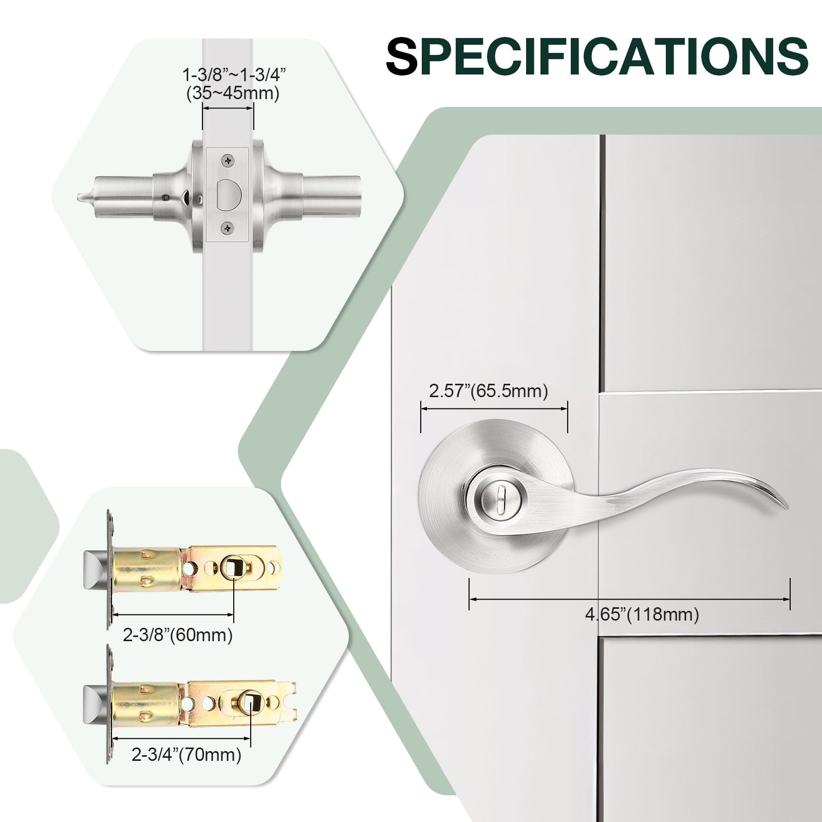 GobeKOR 4-Pack Brushed Nickel Privacy Door Levers - Keyless Interior Door Handles with Lock for Bedroom & Bathroom | Modern Secure Door Locks for Home, Office & Rental Properties
