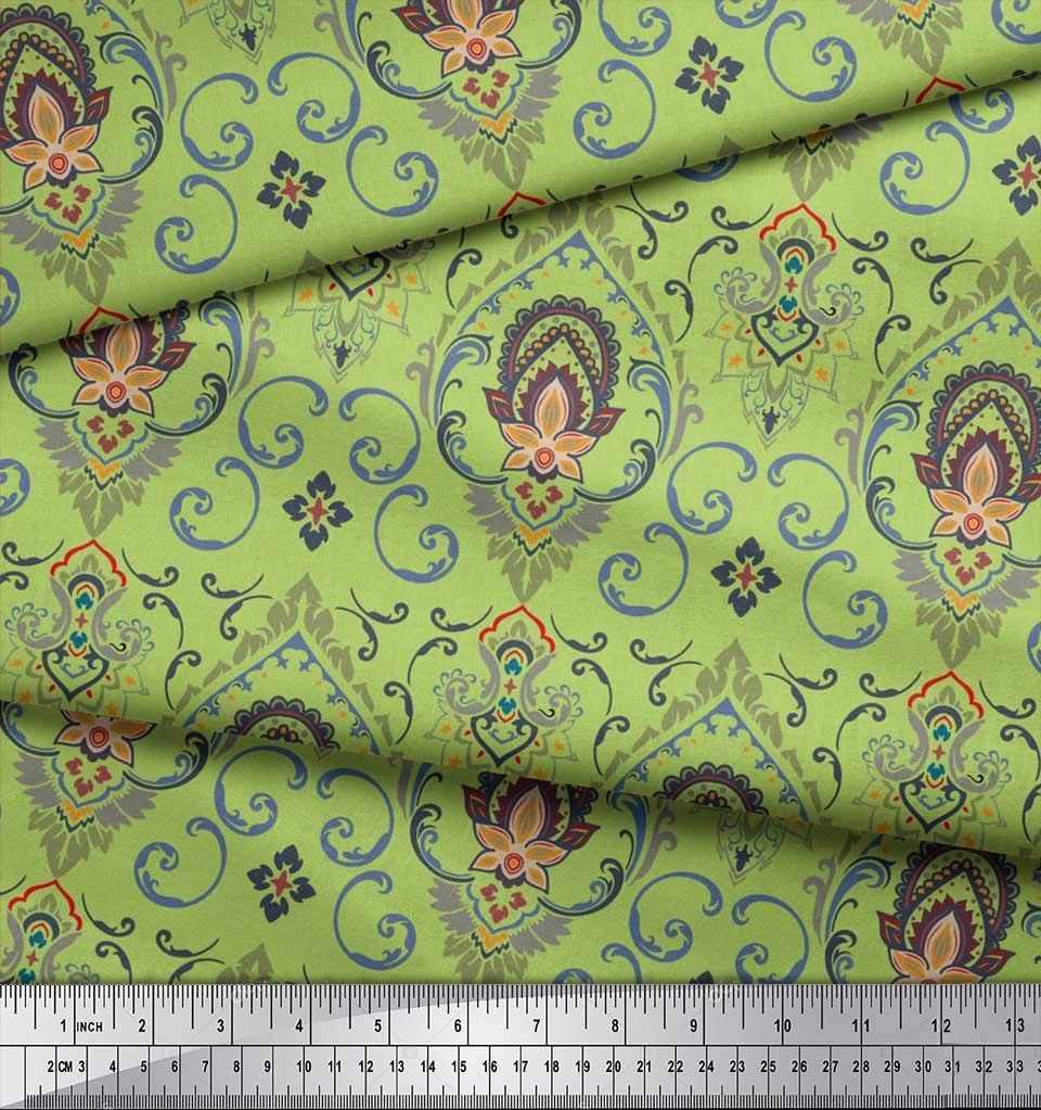 Soimoi Moss Georgette Brown Fabric by The Yard - 42 Inch Wide Floral & Ogee Damask Printed Fabric for Dresses, Curtains & Home Decor - Lightweight Fashion & Upholstery Material