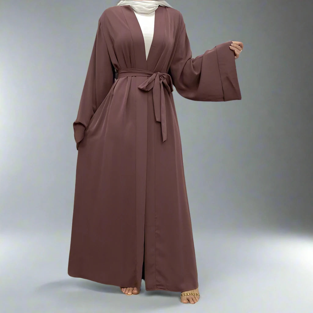 Stylish Muslim Women's Open Abaya Dress with Pockets - Modest Broken Twil Fabric Prayer Dress for Home, Mosque & Special Occasions