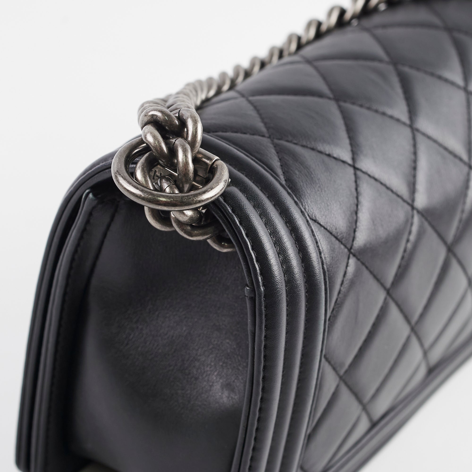 Chanel Old Medium Boy Black Leather Shoulder Bag - Classic Series 19 | Luxury Designer Handbag for Women | Perfect for Evening Events, Parties & Special Occasions