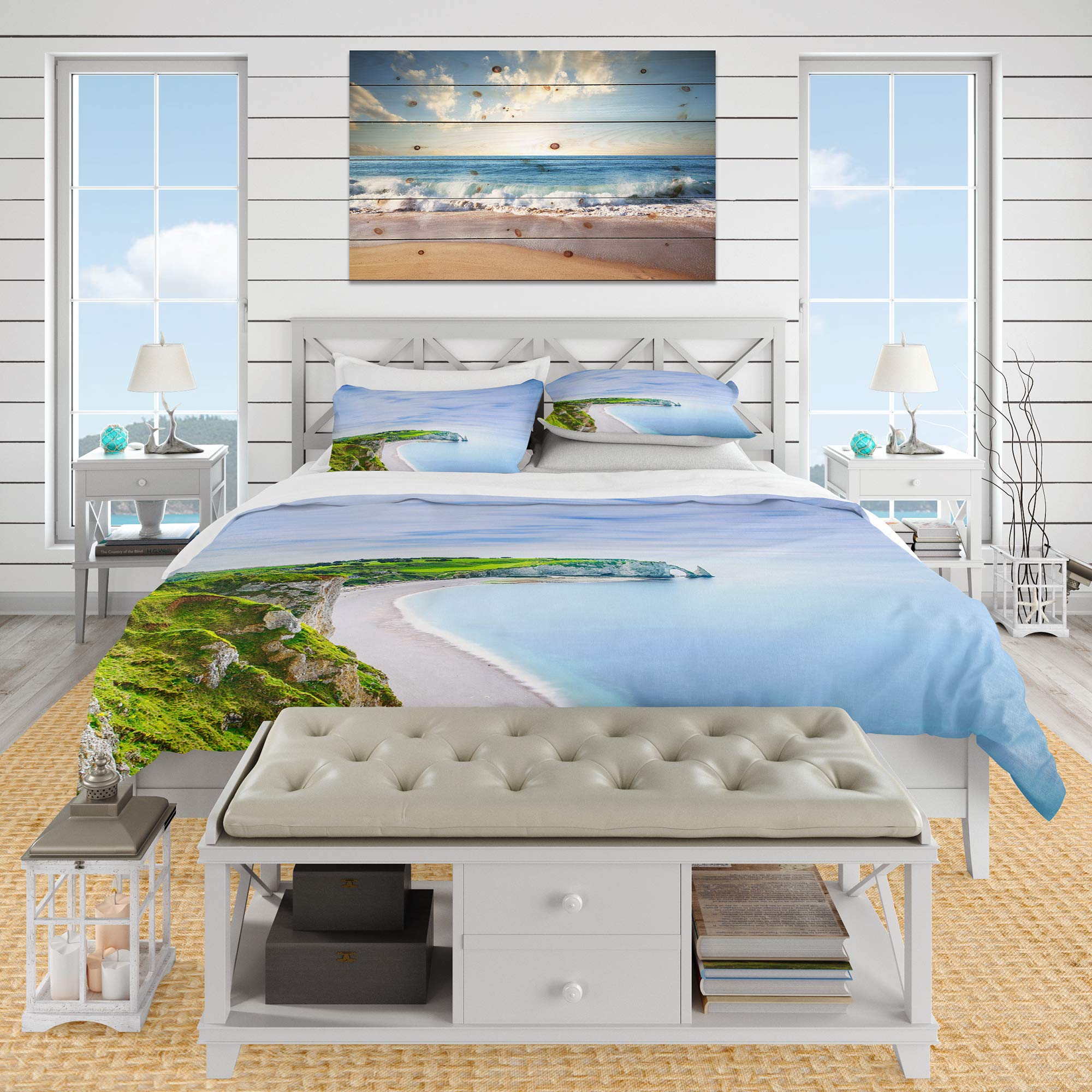 Etretat Aval Cliff Duvet Cover Set King - Nautical Coastal Bedding for Beach & Home Decor