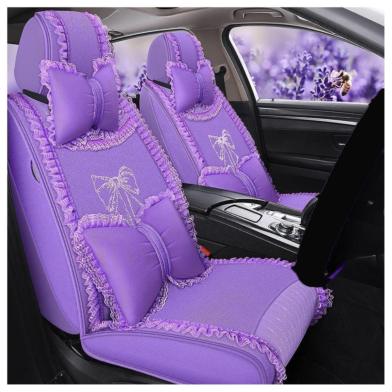 HYQW Universal Car Seat Cover - All-Season Full Enclosure, Cartoon Lace Design, Breathable & Comfortable Auto Interior Protector for Cars, SUVs, Trucks | Perfect for Daily Commute, Road Trips & Child Safety