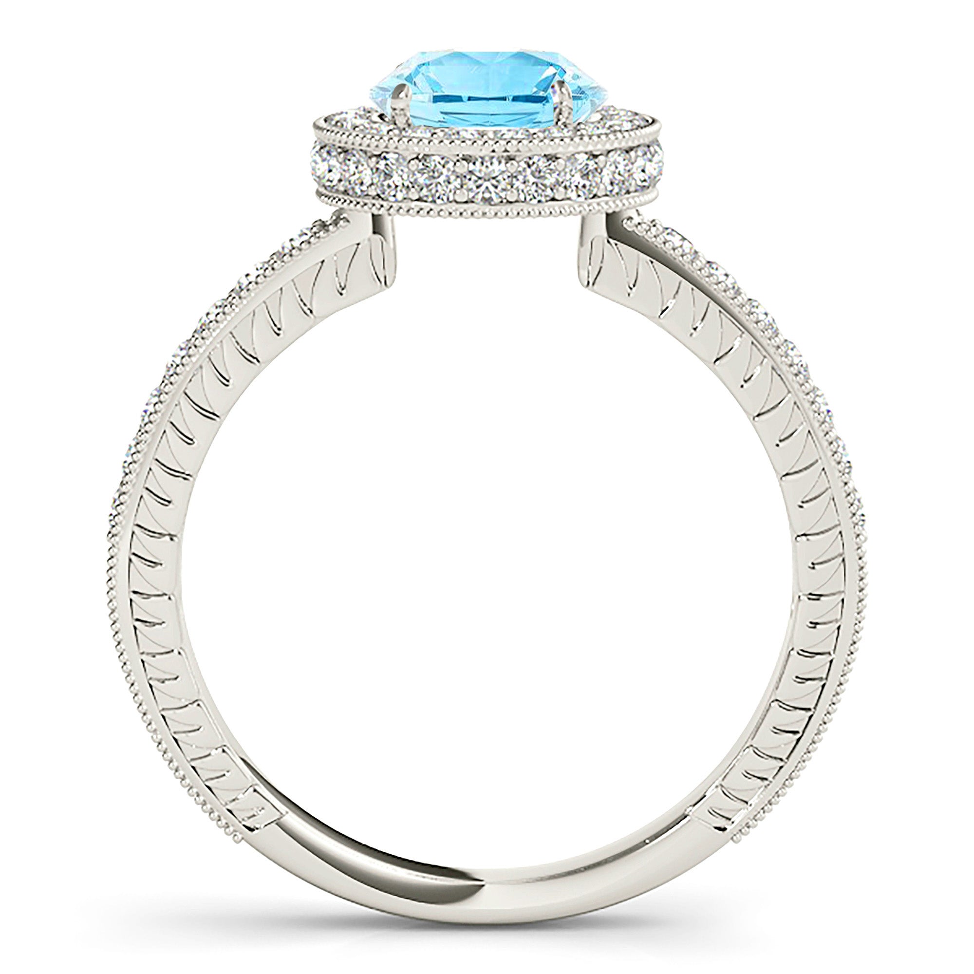 1.10 Carat Genuine Aquamarine Diamond Halo Ring - Elegant Birthstone Jewelry for Women, Perfect for Engagement, Anniversary & Special Occasion Gifts