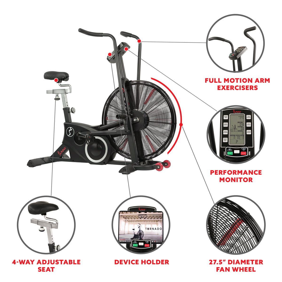 Sunny Strength™ Tornado LX Fan Bike - Heavy Duty Air Resistance Exercise Bike for Home & Gym Workouts | Perfect for Cardio, HIIT, and Full-Body Training