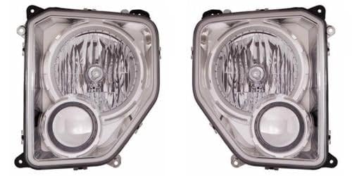 Go-Parts Headlight Assembly Pair for 2008-2012 Jeep Liberty - Left & Right Halogen Replacement with Chrome Interior (No Fog Lights, Round Bulb Shield) - Perfect for Night Driving & Off-Road Adventures