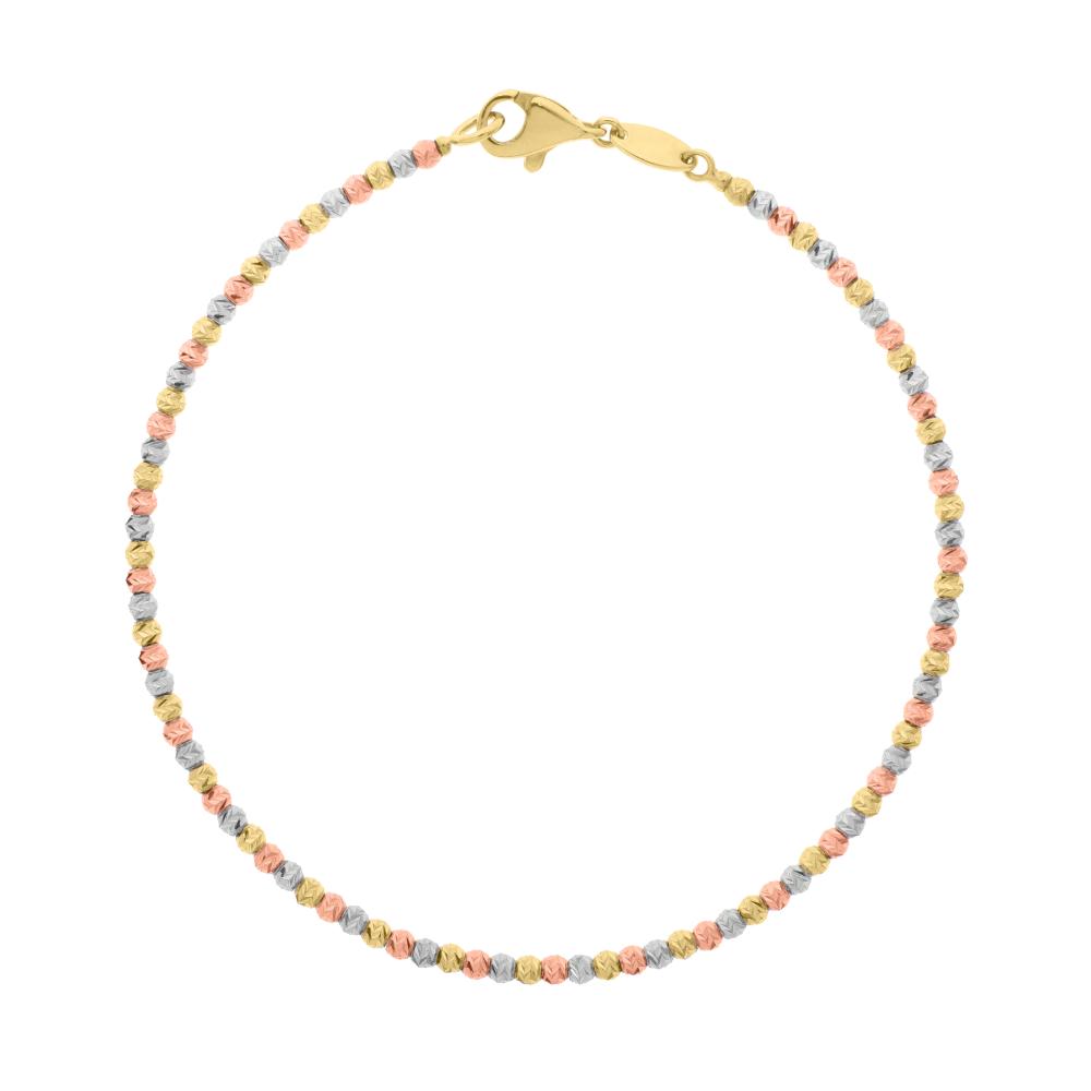 10K Gold Tricolor Beaded Bracelet for Women - Elegant Stackable Jewelry Gift for Birthday, Anniversary & Everyday Wear