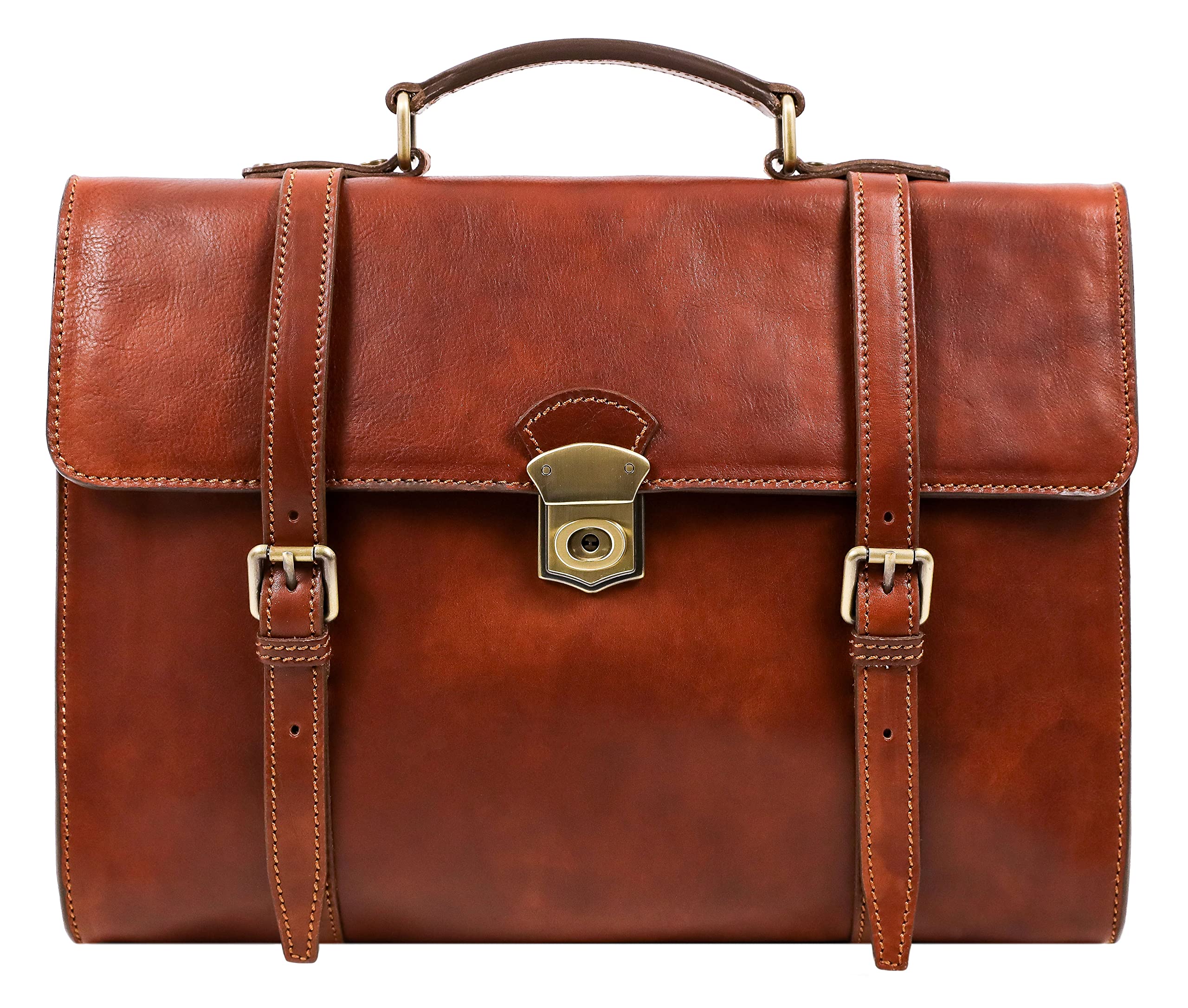 Vintage Leather Briefcase for Laptop - Water Resistant Messenger Bag & Attache Case for Men and Women - Perfect for Business Travel, Office Work & Daily Commute