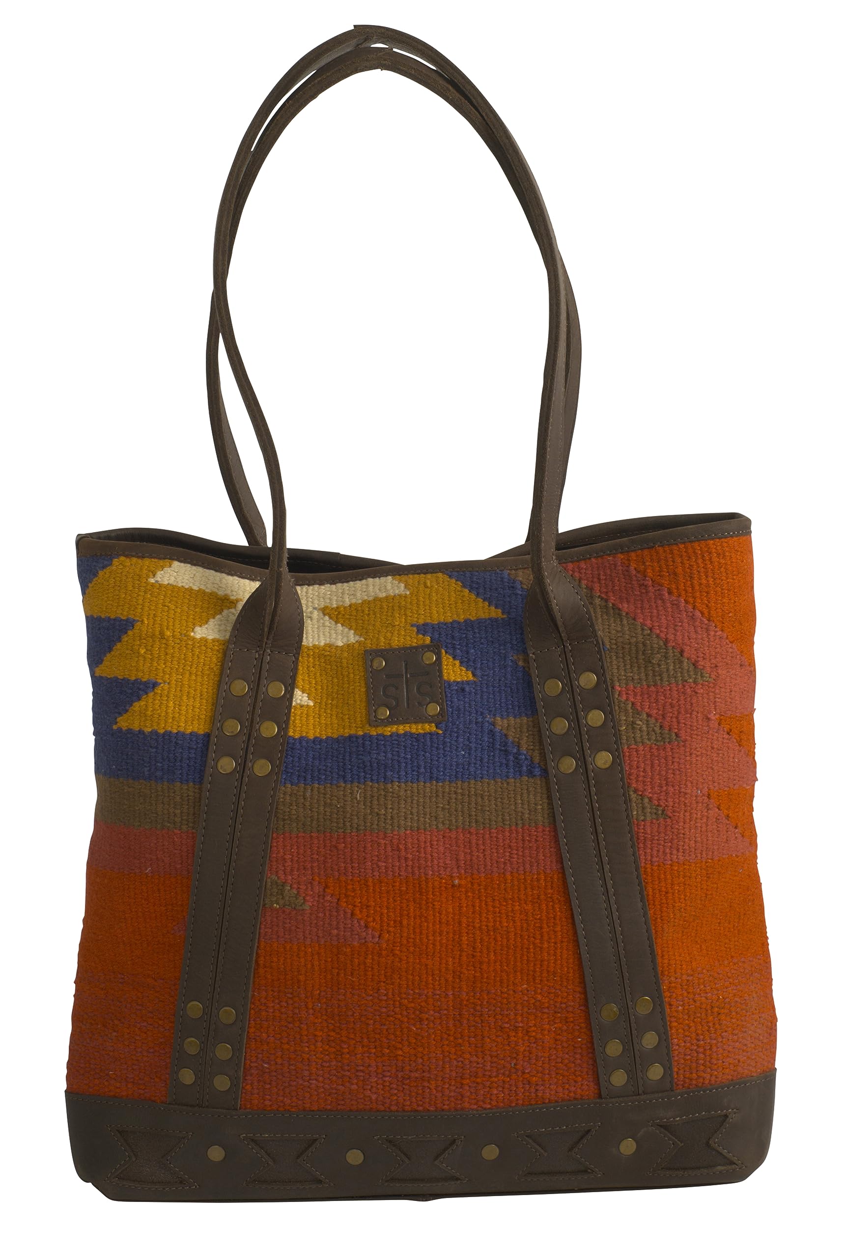 STS Ranchwear Full Grain Leather Tote Bag with Dual Handles & Zipped Top - Crimson Sun & Matte Natural Chocolate Colors - Perfect for Western Fashion, Ranch Work, and Everyday Carry