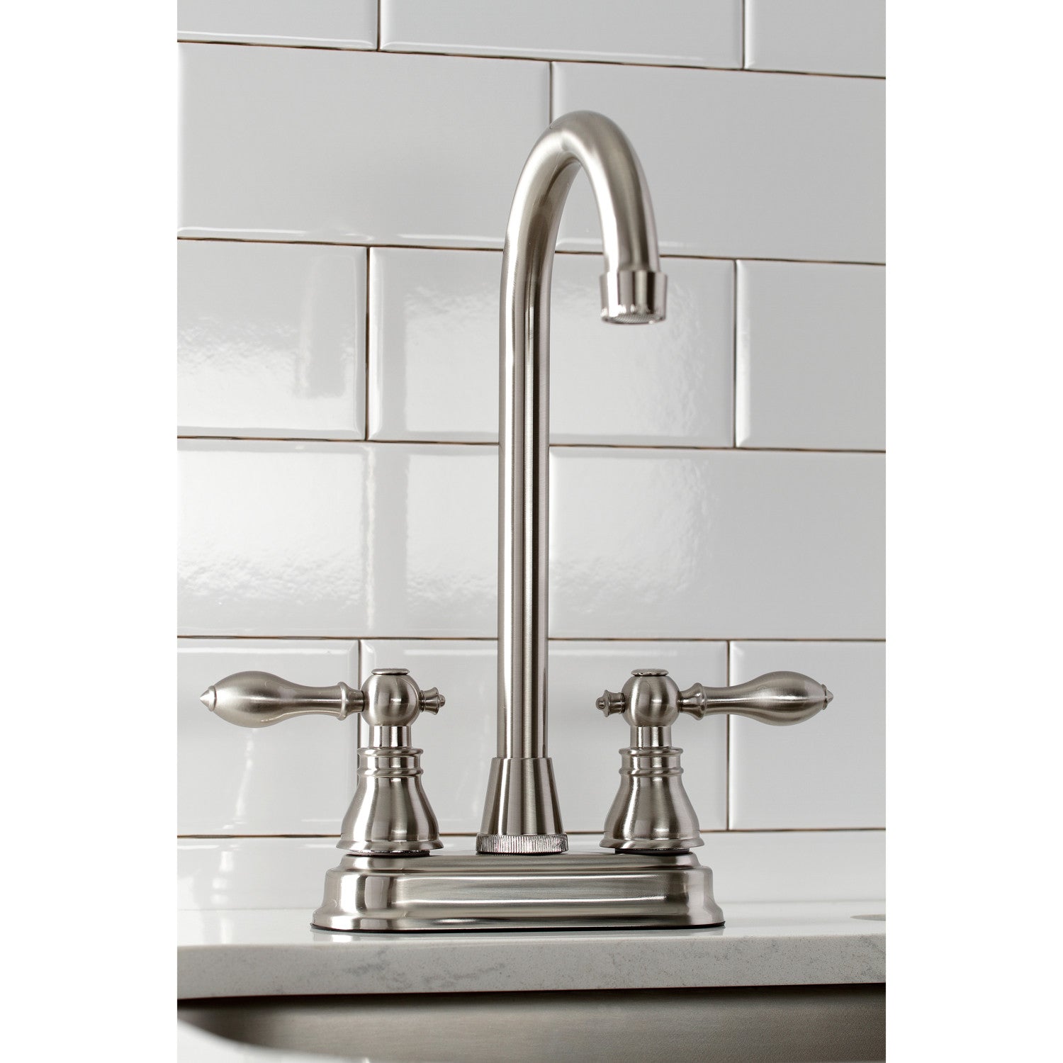 American Classic KB498ACL Two-Handle 2-Hole Deck Mount Bar Faucet in Brushed Nickel - Perfect for Kitchen Sinks, Wet Bars, and Outdoor Entertaining Areas