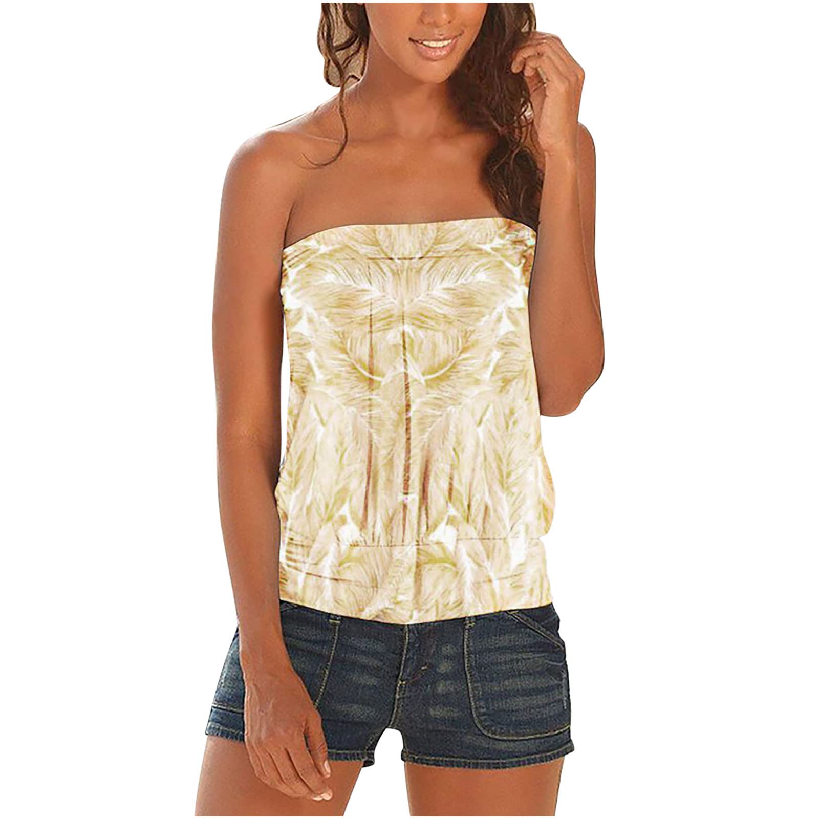 Trendy Women's Strapless Tank Tops - Sexy Summer Tube Tops & Off Shoulder Blouses for Casual Wear, Beach Vacation, and Holiday Outfits