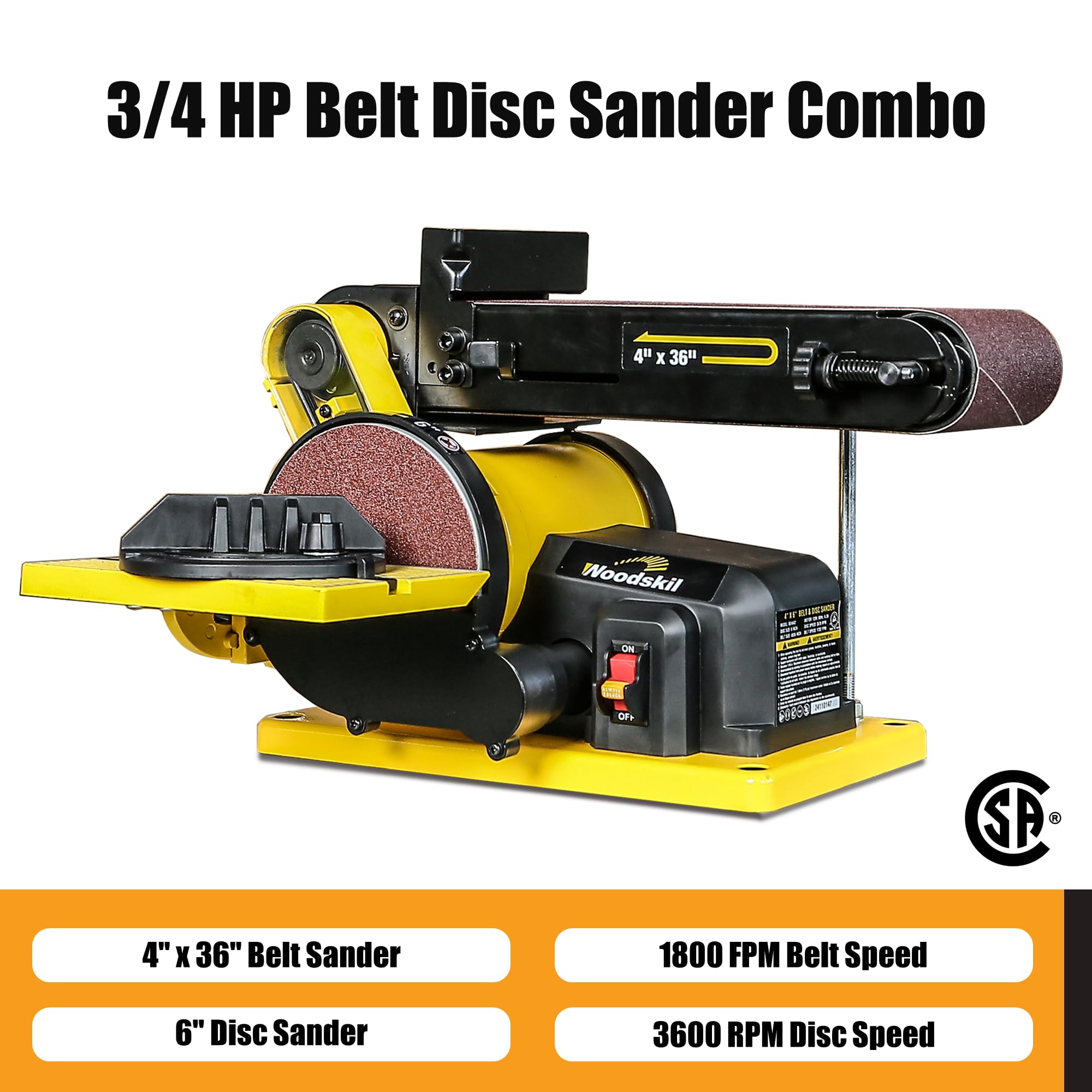 4.3A Belt and Disc Sander | 4 x 36 Inch Sanding Belt & 6 Inch Disc | Dual Dust Ports | Heavy-Duty Steel Base | Includes 2 Sandpapers | Perfect for Woodworking, Metal Polishing & DIY Projects
