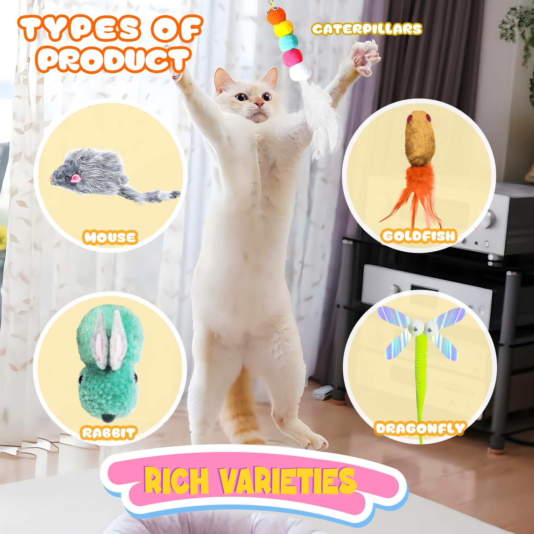 5-Piece Interactive Cat Toys Set with Sound & Bell - Stimulate Hunting, Chase & Mental Exercise for Indoor Cats & Kittens - Perfect for Playtime, Exercise & Bonding