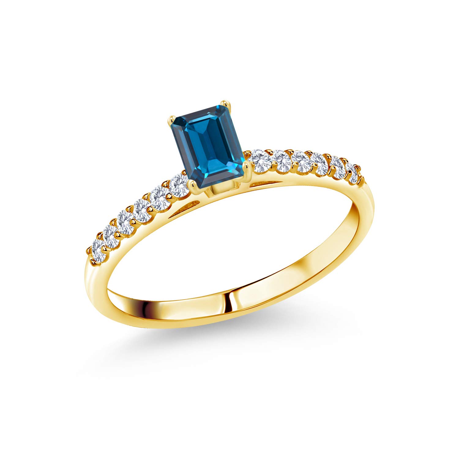 0.84 Ct Emerald Cut London Blue Topaz & G/H Lab Grown Diamond 10K Yellow Gold Ring for Women | Elegant Engagement, Anniversary Gift | Gem Stone King