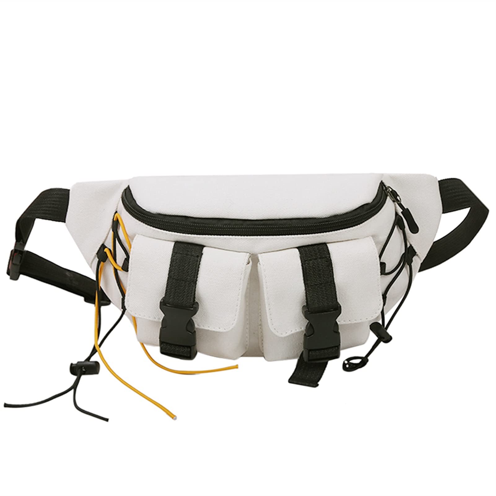 YI-YU Unisex Canvas Fanny Pack - Waterproof Crossbody Chest Bag with Adjustable Strap, Multi-Pocket Waist Pouch for Travel, Hiking, Running & Outdoor Activities (White)