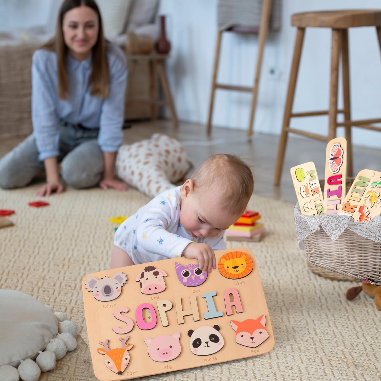 Personalized Wooden Name Puzzles for Toddlers 1-3 Years Old - Custom Kids Learning Toys - Baby Shower Gift Ideas - Perfect for Nursery Decor & Early Childhood Education