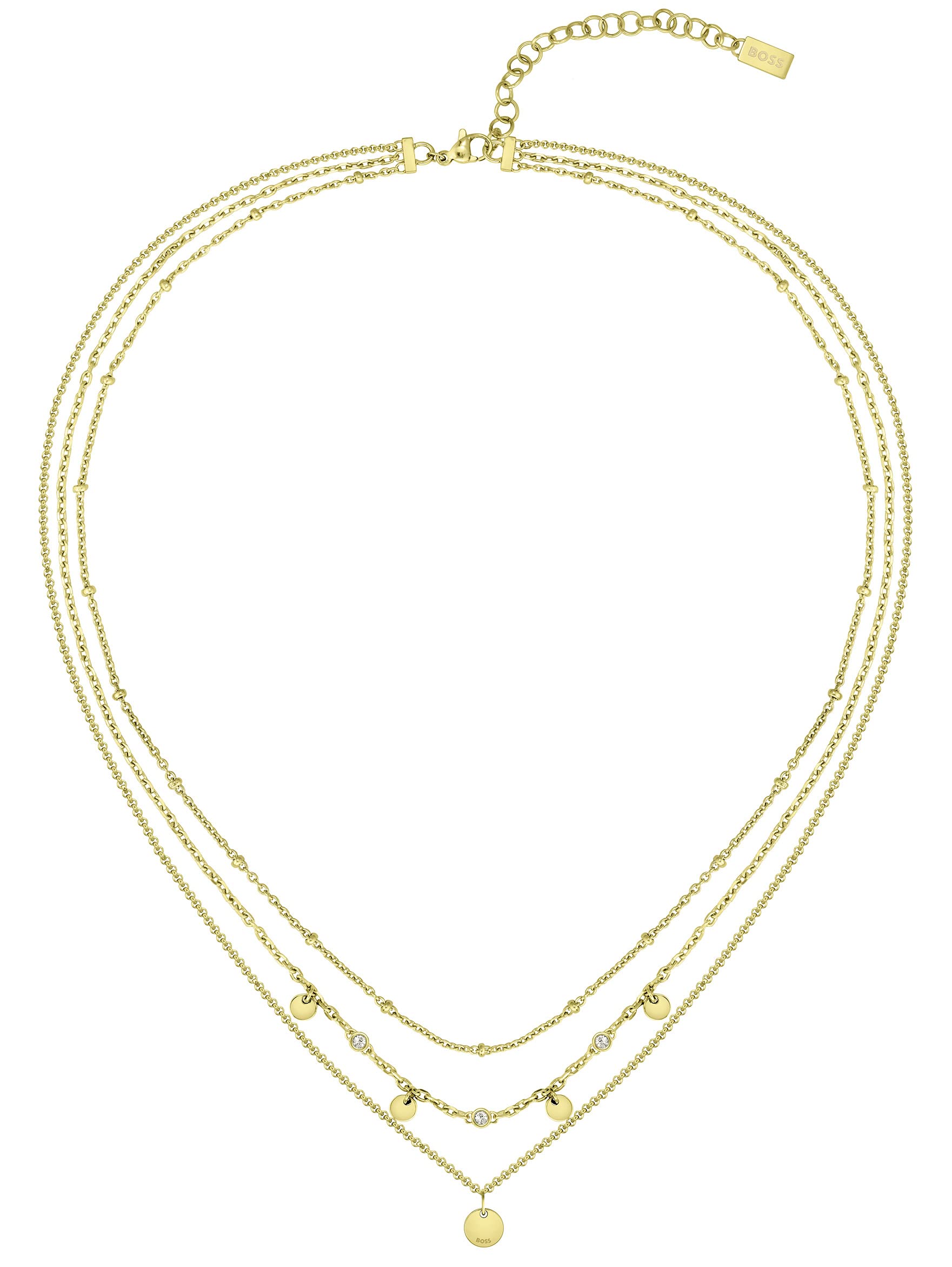 BOSS Jewelry Women's IRIS Collection Yellow Gold Multi-Chain Necklace with Charms - Elegant Layered Jewelry for Daily Wear, Date Night & Special Occasions