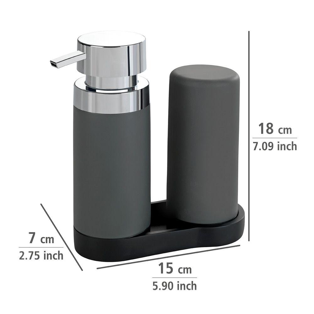 Easy Squeeze 2-Piece Detergent & Soap Dispenser Station - Grey | Compact & Durable Kitchen & Bathroom Organizer for Laundry, Dishwashing & Hand Soap | Space-Saving Design for Countertops & Sink Areas