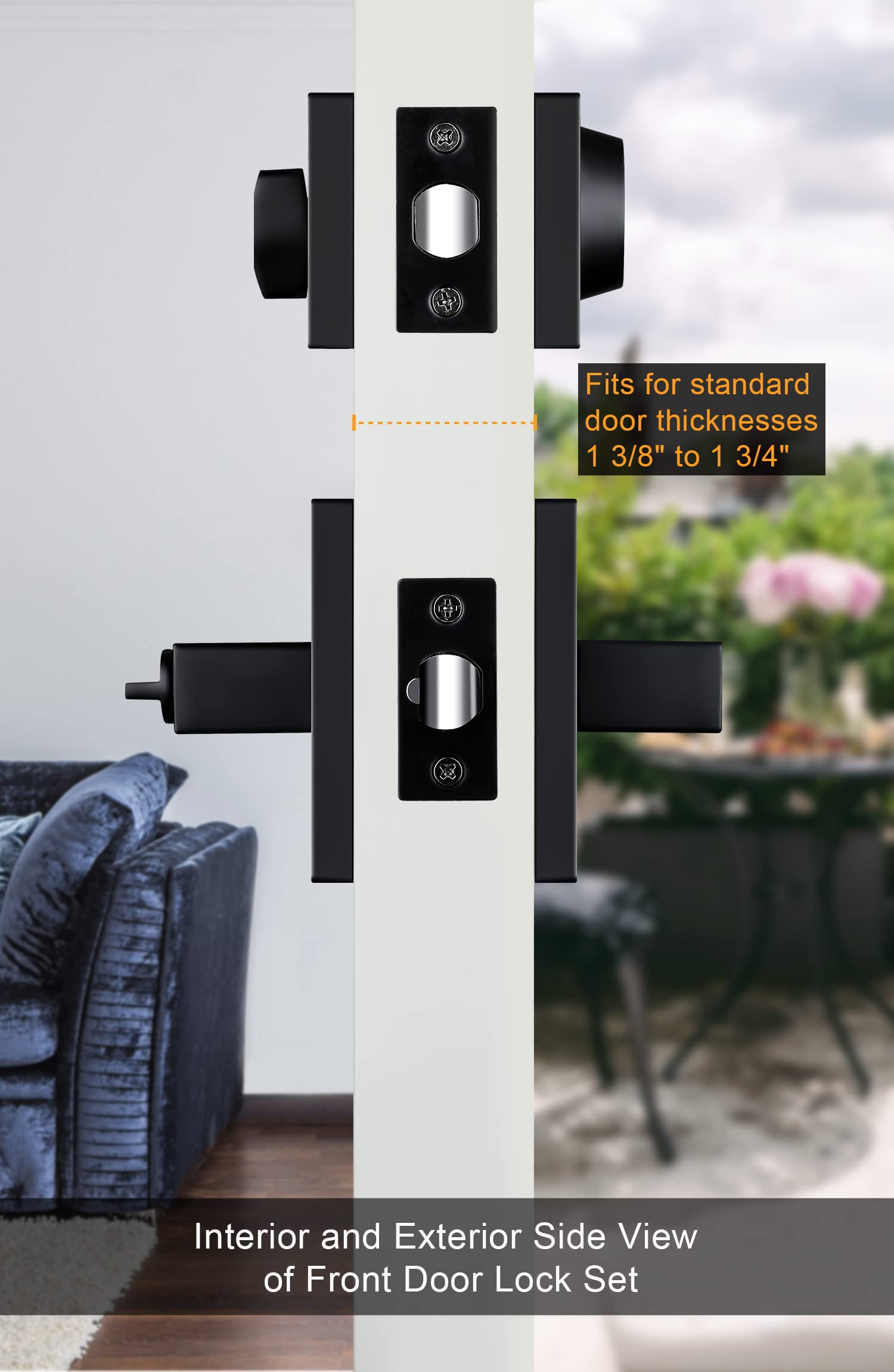 GoldenWarm Matte Black Square Door Handle with Deadbolt - Heavy Duty Zinc Alloy Exterior Entry Lock Set (1 Pack) - Perfect for Modern Homes, Apartments & Office Security