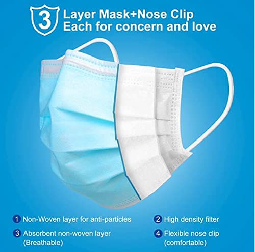 50 Pack Disposable 3-Ply Face Masks with Nose Pin & Elastic Ear Loops - Breathable Non-Woven Protection for Daily Use, Travel, and Public Safety