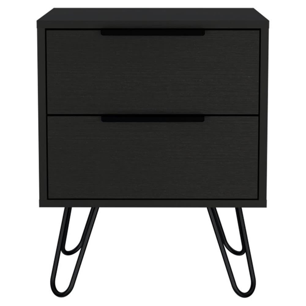 Modern Black Metal Bedroom Nightstand with 2 Drawers - Stylish Storage for Bedroom, Living Room or Office - Compact Side Table with Sleek Design for Small Spaces
