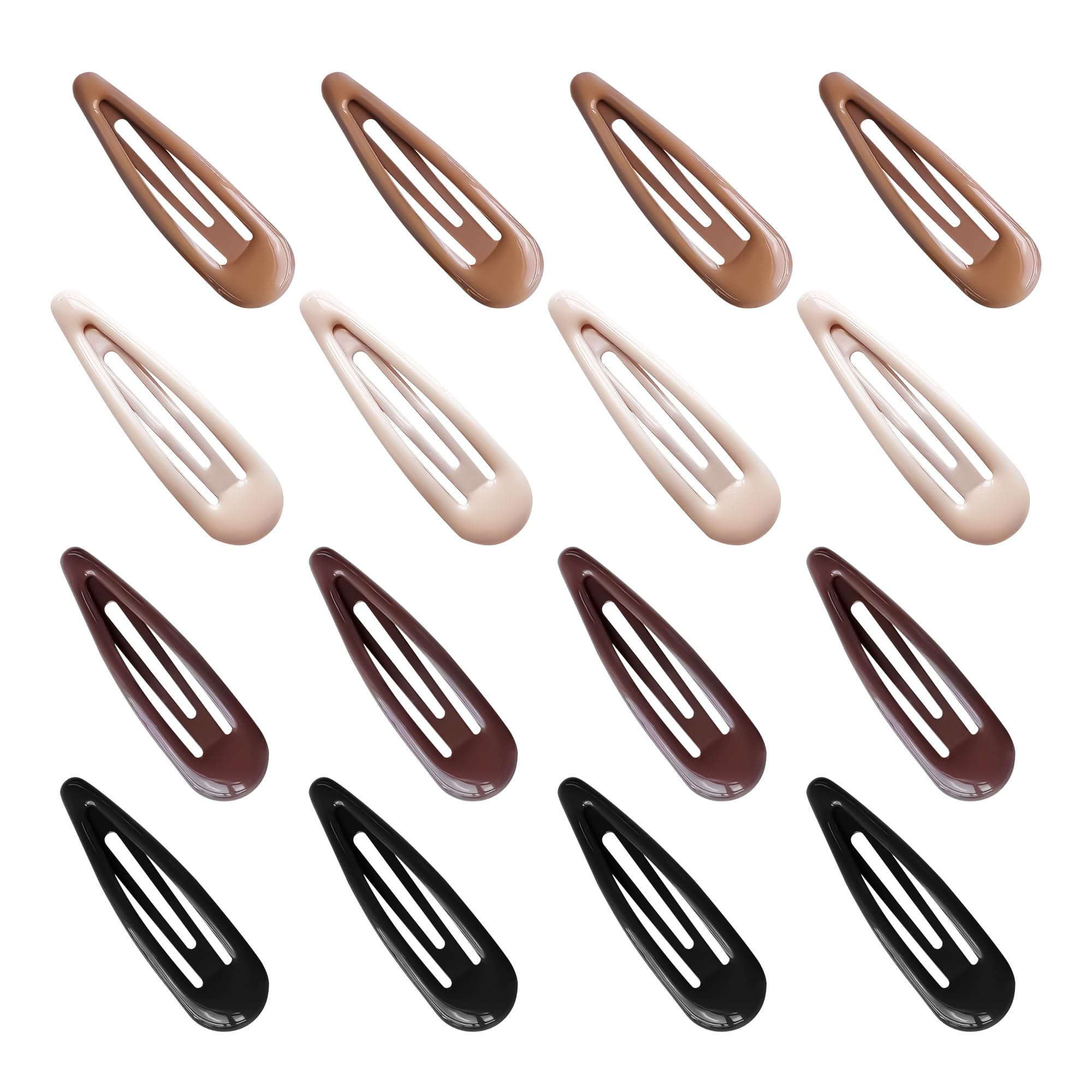 Water Drop Metal Snap Hair Clips - No Slip Hair Barrettes for Women (16 PCS) - Black, Brown, Beige - 2.36 x 0.6 Inches - Perfect for Thick, Thin & Fine Hair - Great for Work, School & Everyday Styling