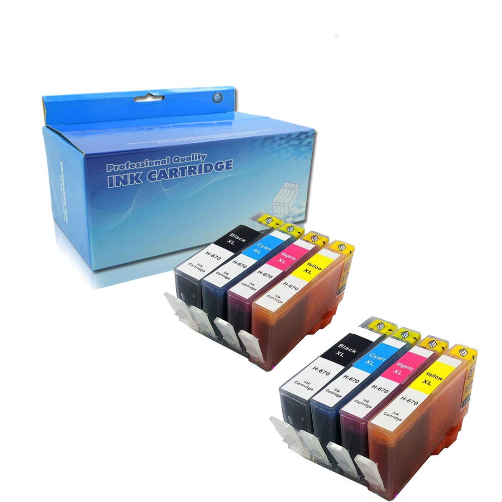 OGOUGUAN 8-Pack Compatible HP 670/670XL Ink Cartridges Replacement for HP Deskjet 3525 4615 4625 5525 6525 Series Printers (2 Black, 2 Magenta, 2 Cyan, 2 Yellow) - High-Quality Printing for Home Office & School Projects