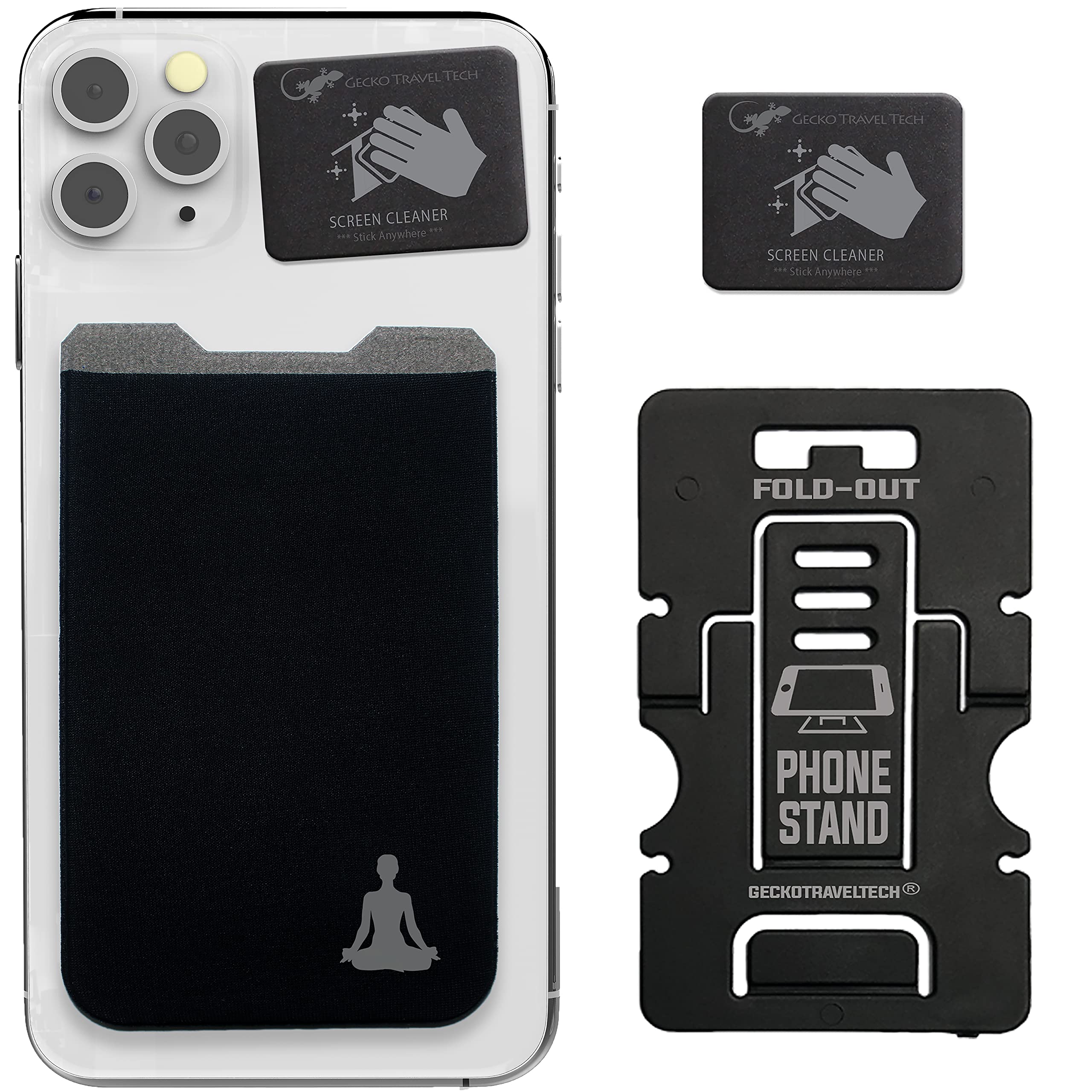 Gecko Stick-On Phone Wallet - Slim Adhesive Card Holder for Credit Cards & Cash - Secure Lycra Pouch for iPhone, Samsung & Smartphones - Perfect for Travel, Gym & Everyday Use