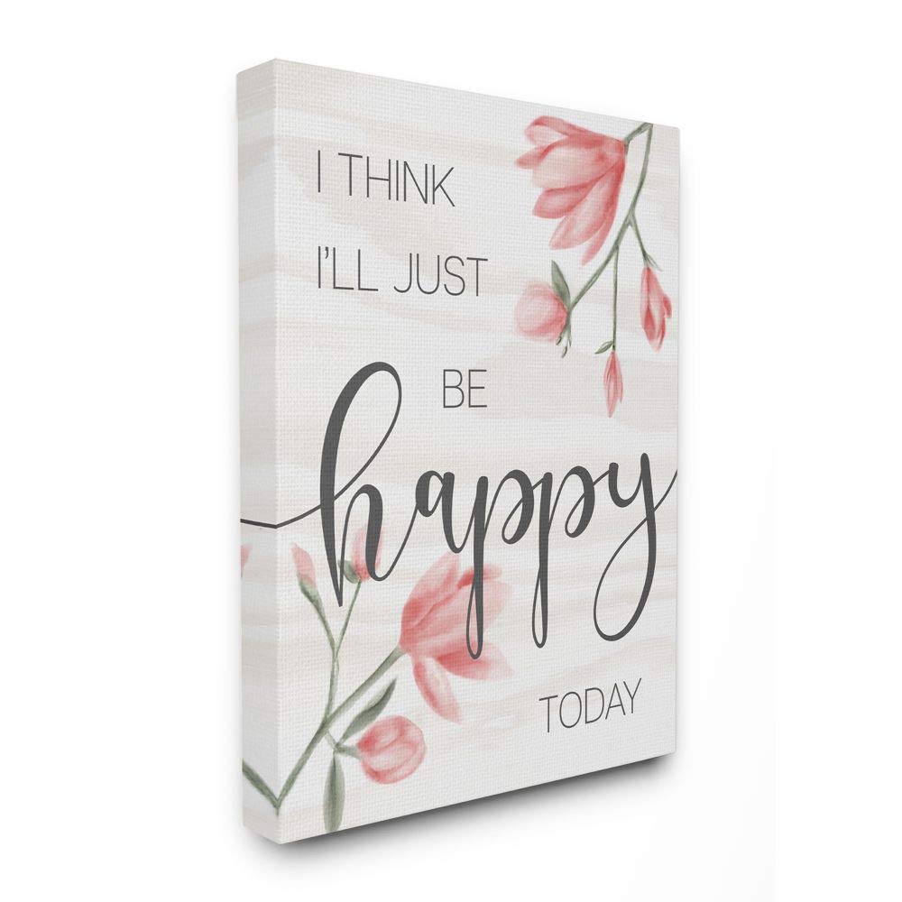 Stupell Industries Floral 'Just Be Happy' Inspirational Quote Wall Art - 30x40 Canvas Print, Spring Decor, Feminine Home Decor, Designed by Daphne Polselli - Perfect for Living Room, Bedroom & Office Decor