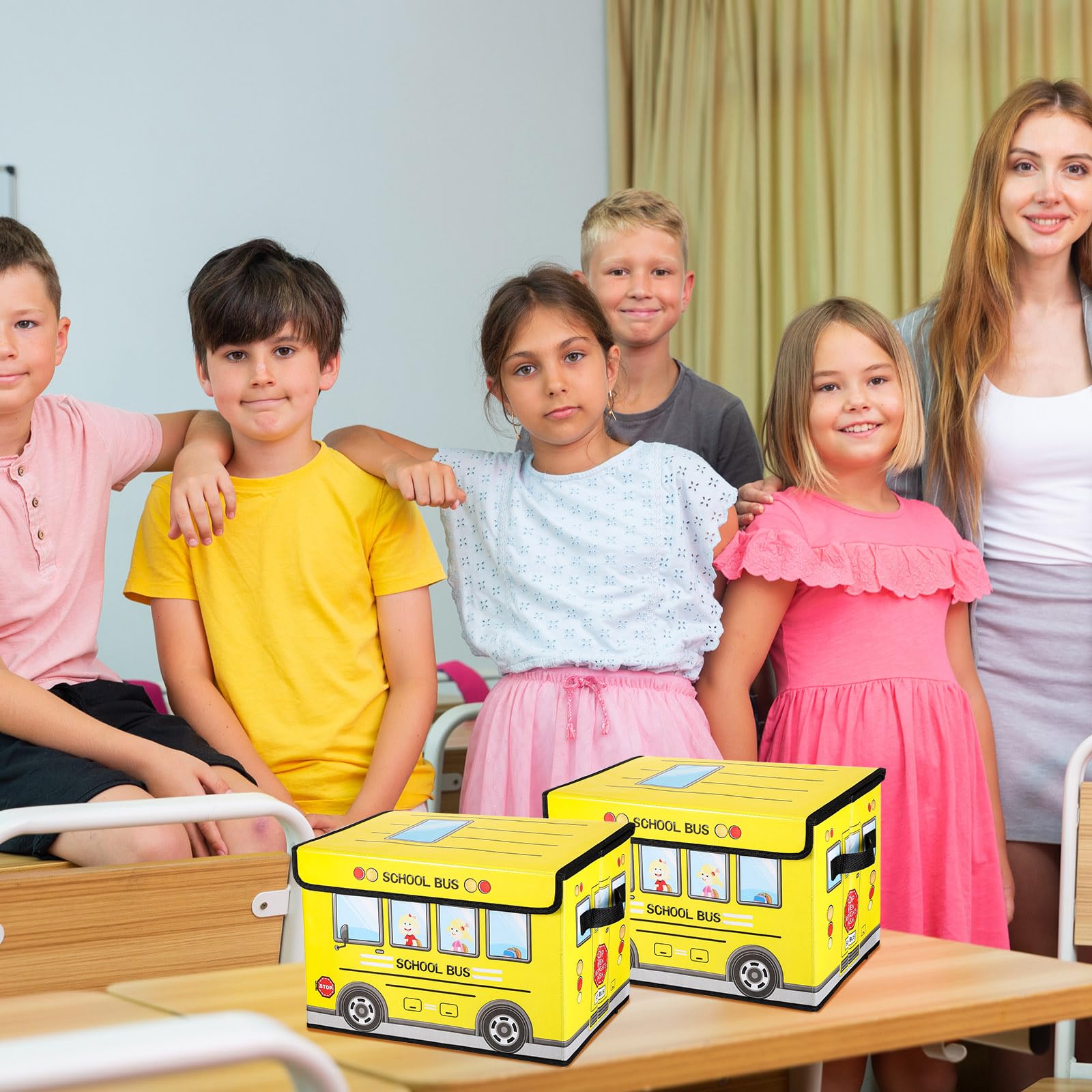 Sweetude 4-Piece Prize Box Set for Classroom - Foldable Treasure Chest Storage Organizer with Lid for Kids, Teachers & Students | Perfect for School Bus Rewards, Toy Storage & Student Awards