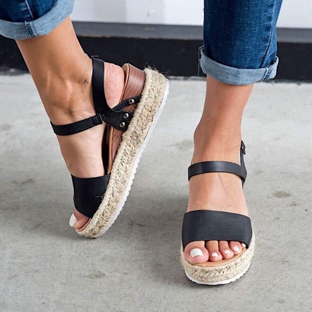 Women's Wide Width Wedge Sandals with Ankle Strap - 2020 Fashion Summer Beach Sandals, Open Toe Espadrille Platform Shoes for Walking, Vacation & Outdoor Activities