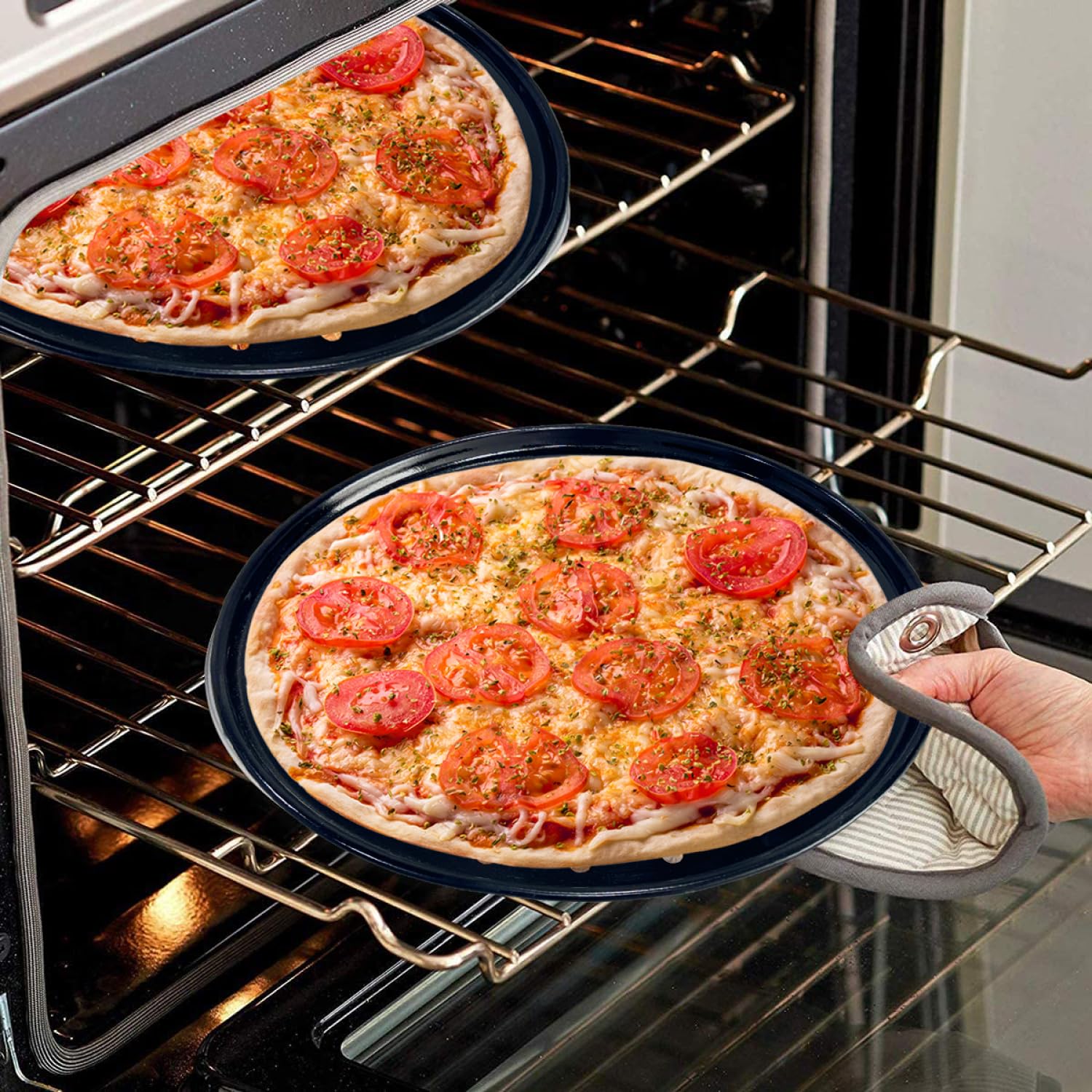 Premium Carbon Steel Pizza Pan for Oven, Microwave & OTG - 12 Inch Round Non-Stick Baking Tray (Black) - Perfect for Homemade Pizza, Bread & Pastries - Set of 1