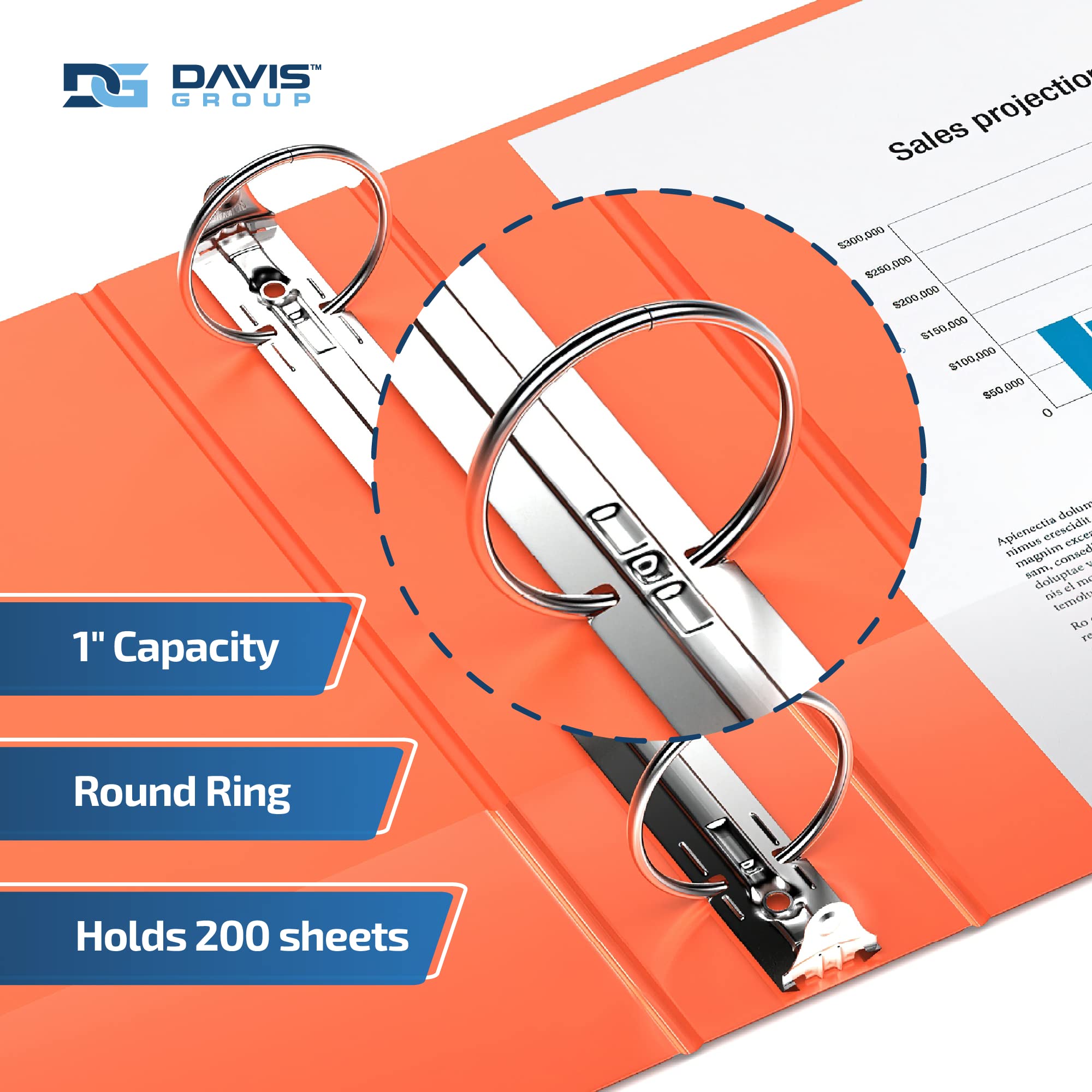 EasyView Premium 1-Inch 3-Ring Binders with Clear-View Covers - 6-Pack Colored Notebook Binders for School, Office & Home Organization - Round Ring Orange Binders - Perfect for Class Notes, Work Documents & Home Filing