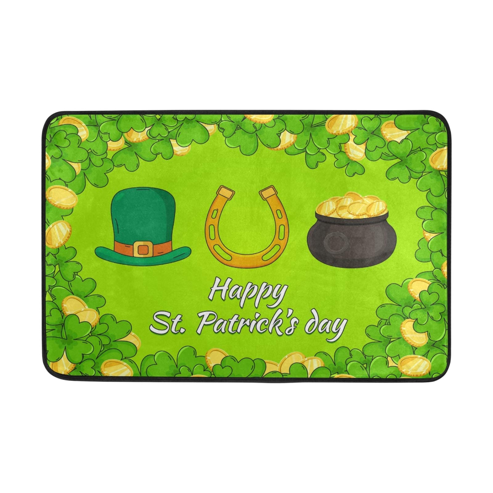 St. Patrick's Day Shamrock Bathroom Doormat - Non-Slip Lightweight Indoor/Outdoor Rug for Front Door, Kitchen, Bedroom & Garden Decor - 23.6 x 15.7 Inch Green Holiday Floor Mat - Perfect for Irish-Themed Parties & Home Entrance Decorations
