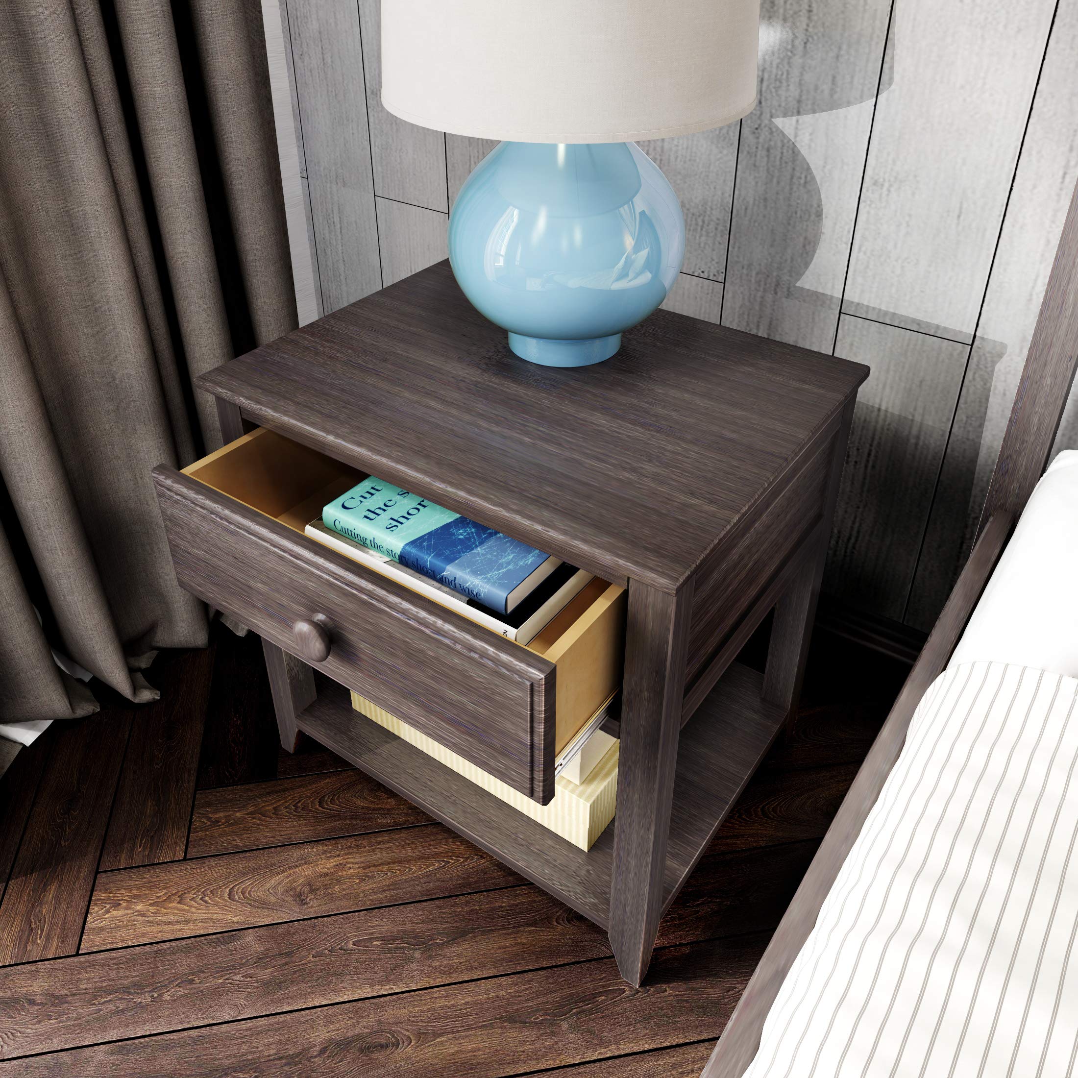 Plank+Beam Nightstand with Drawer and Shelf - Modern Clay Finish Bedside Table for Bedroom, Living Room & Guest Room - Compact Storage End Table with Open Shelf & Spacious Drawer