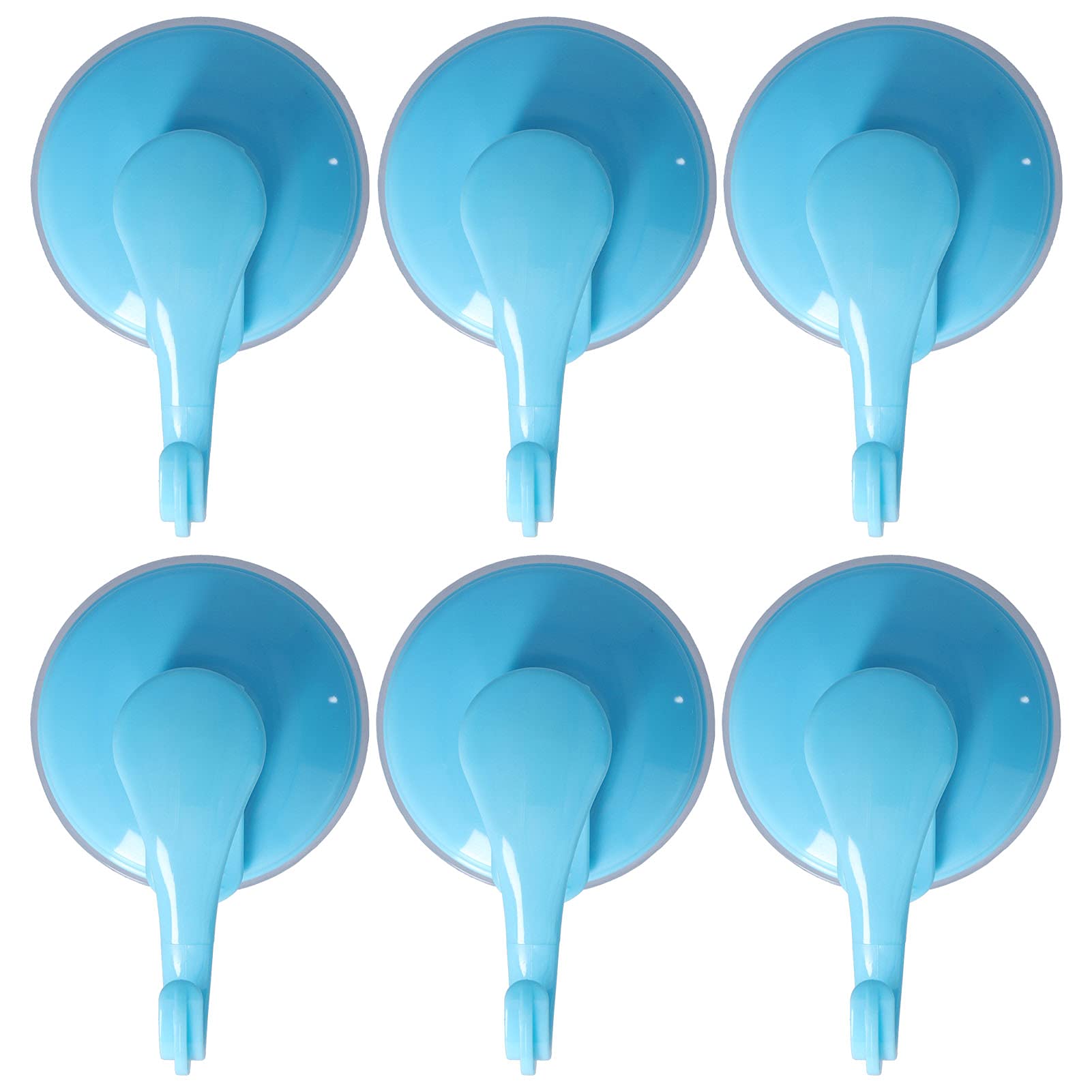 Mumusuki Reusable Suction Cup Hooks - 6PCS Blue Vacuum Suction Hangers for Shower, Kitchen, Window, Bathroom - Strong Adhesive Towel Hooks for Home & Office Organization