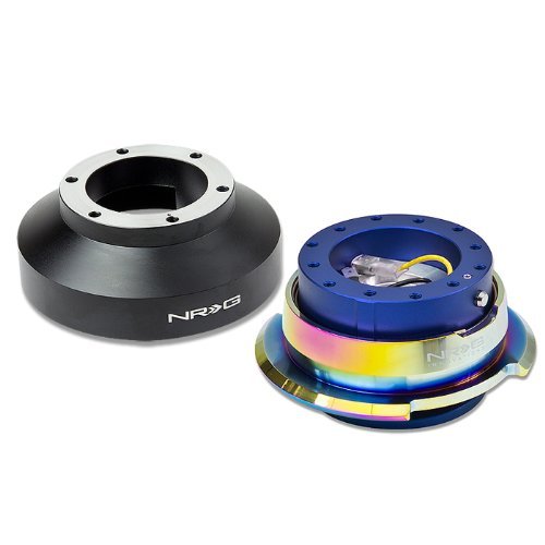 NRG Innovations SRK-131H+280BL-MC 6-Hole Aluminum Ball Bearing Steering Wheel Short Hub Adapter with Gen 2.8 Neo Chrome Blue Quick Release - Compatible with Racing Simulators, Drift Cars & Custom Builds
