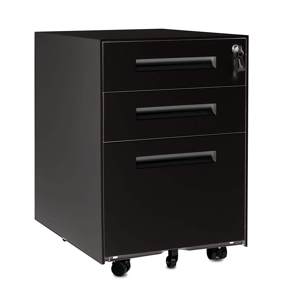 Teeker 3-Drawer Mobile Metal File Cabinet with Lock & Keys - 25.6
