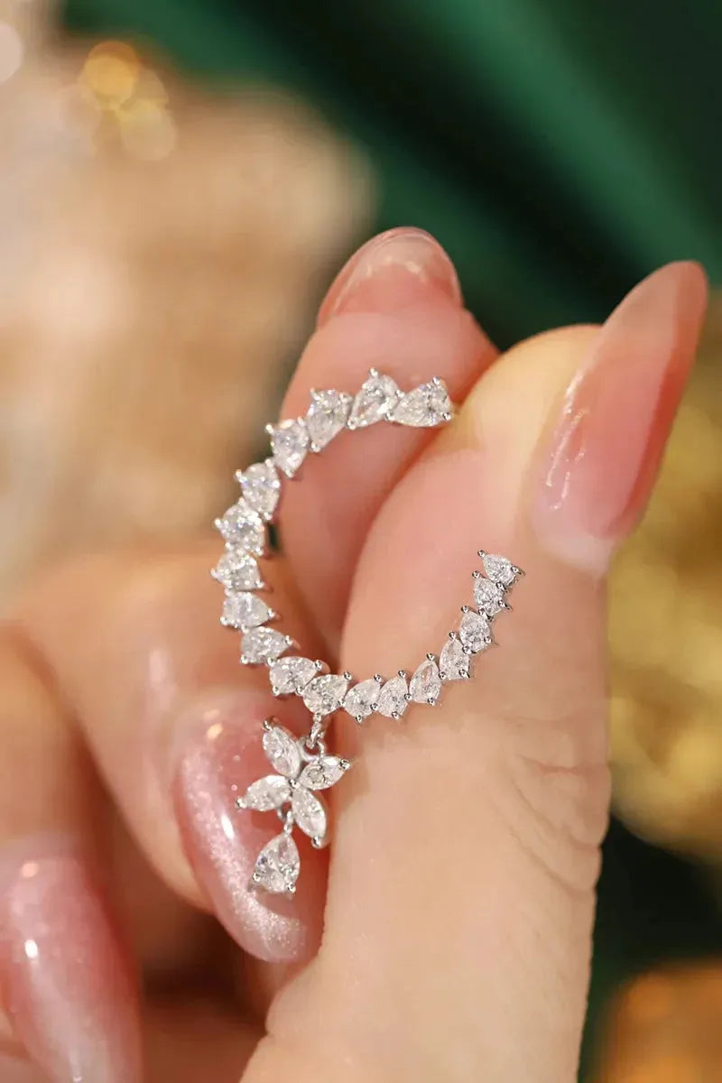 18K White Gold Moon Drop Earrings with 2.9 Carat Natural Diamonds | Romantic Wedding Jewelry for Women | Perfect for Bridal, Anniversary & Special Occasion Gifts