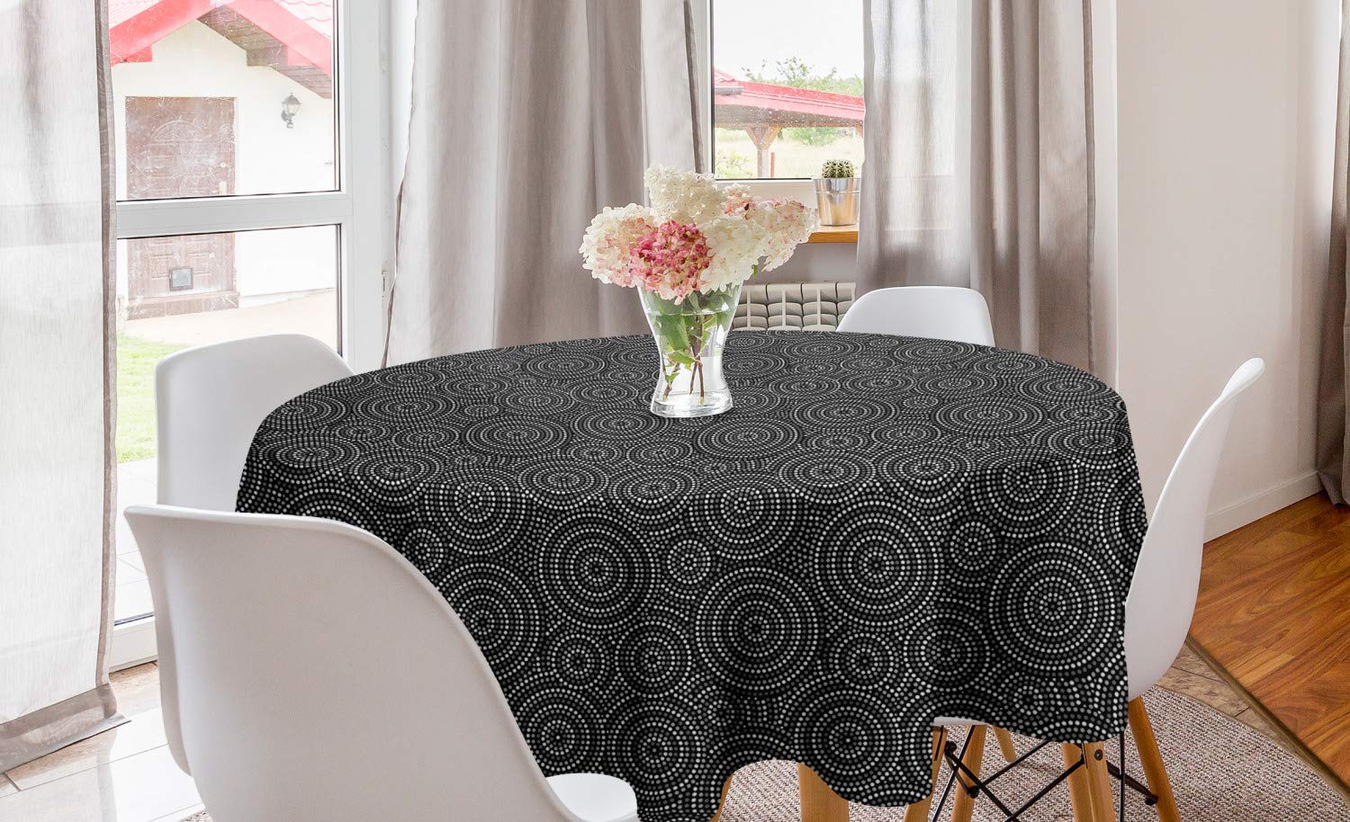 Ambesonne Black and White Round Tablecloth 60