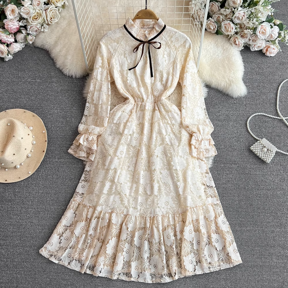 Elegant Long Sleeve A-Line Ruffled Lace Dress for Women - Perfect for Weddings, Parties & Special Occasions
